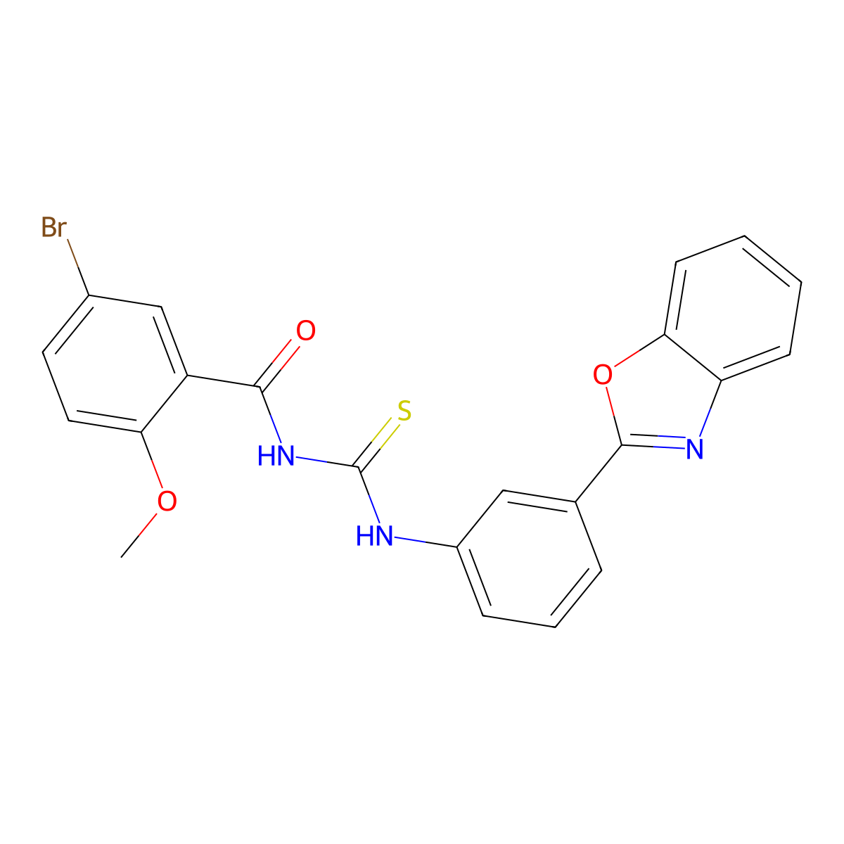 N-[[3-(1,3-benzoxazol-2-yl)phenyl]carbamothioyl]-5-bromo-2-methoxybenzamide molecular structure, CAS 426221-46-7