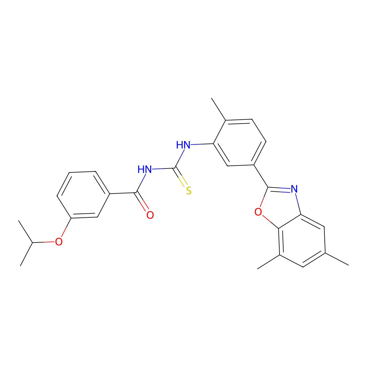 N-[[5-(5,7-dimethyl-1,3-benzoxazol-2-yl)-2-methylphenyl]carbamothioyl]-3-propan-2-yloxybenzamide molecular structure, CAS 426221-65-0