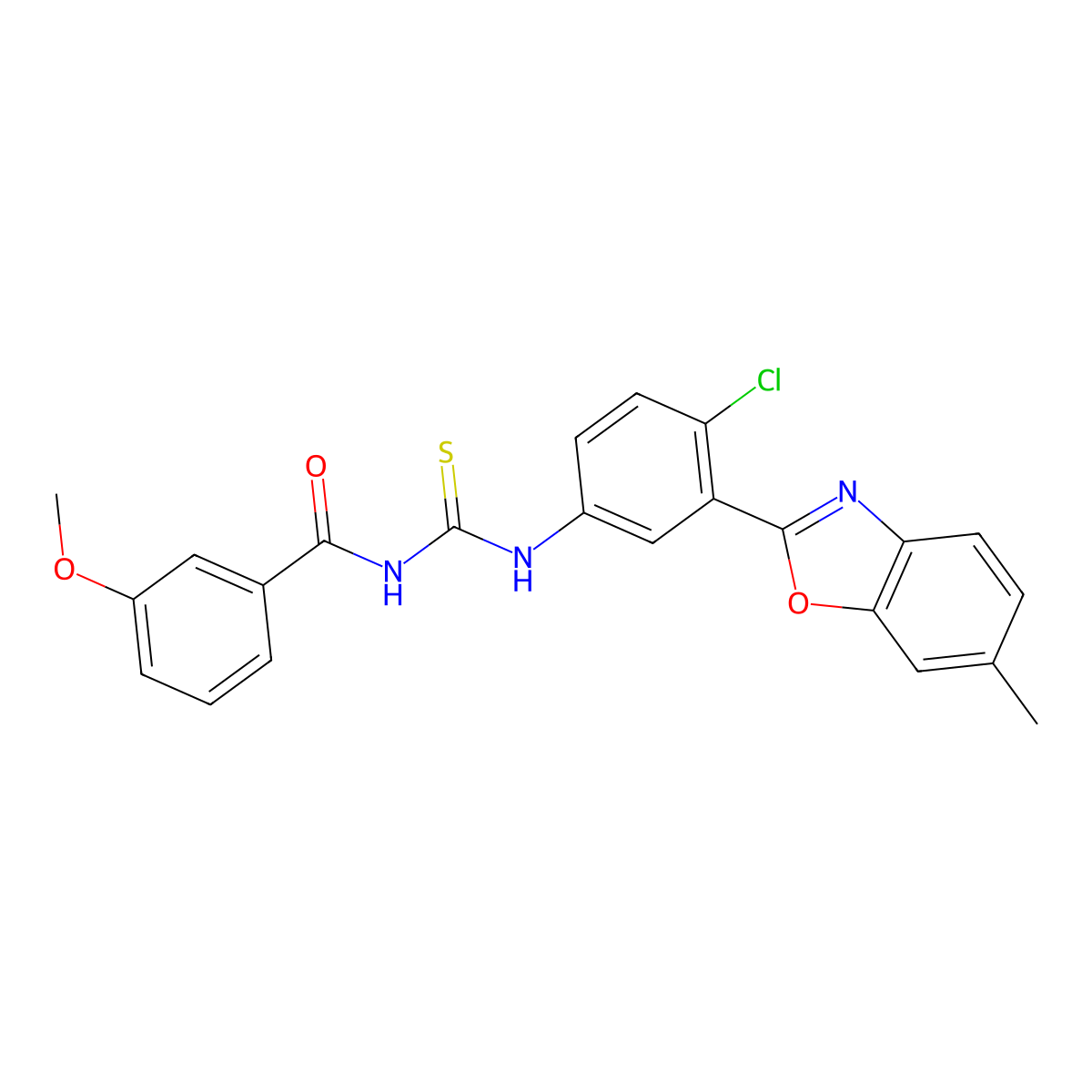 N-[[4-chloro-3-(6-methyl-1,3-benzoxazol-2-yl)phenyl]carbamothioyl]-3-methoxybenzamide molecular structure, CAS 426221-73-0