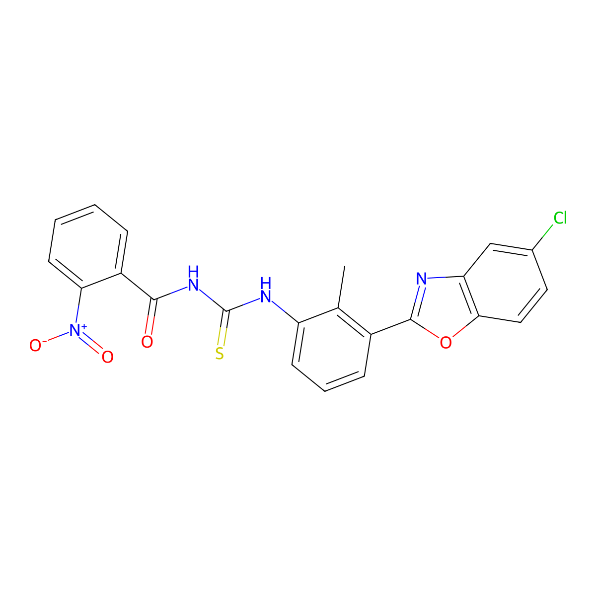 N-[[3-(5-chloro-1,3-benzoxazol-2-yl)-2-methylphenyl]carbamothioyl]-2-nitrobenzamide molecular structure, CAS 426221-80-9