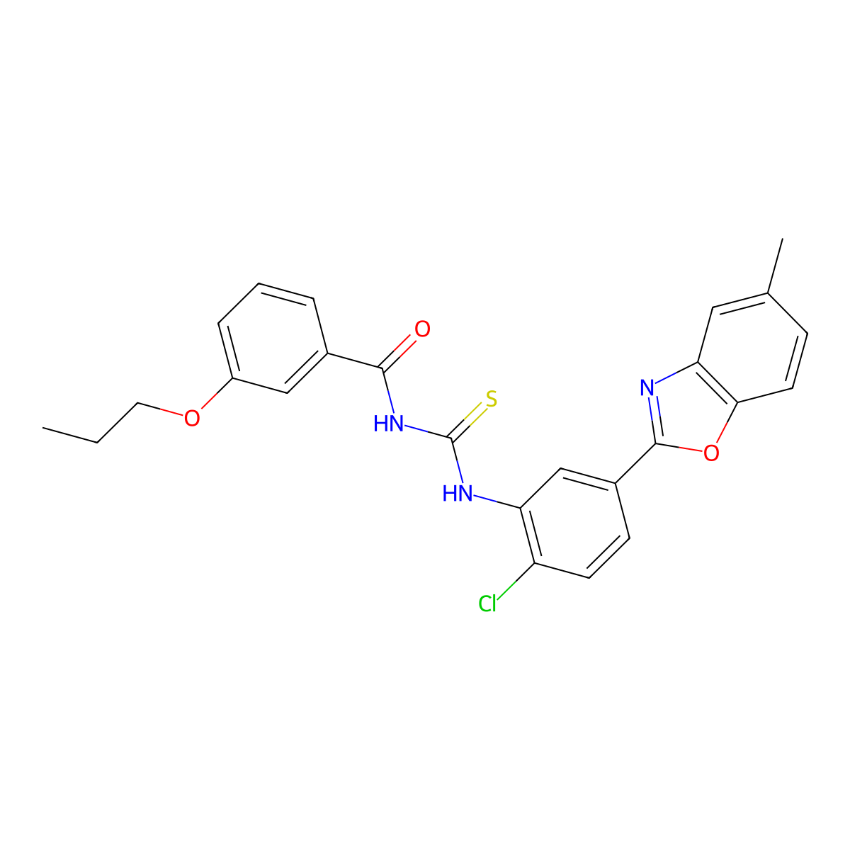 N-[[2-chloro-5-(5-methyl-1,3-benzoxazol-2-yl)phenyl]carbamothioyl]-3-propoxybenzamide molecular structure, CAS 426222-26-6