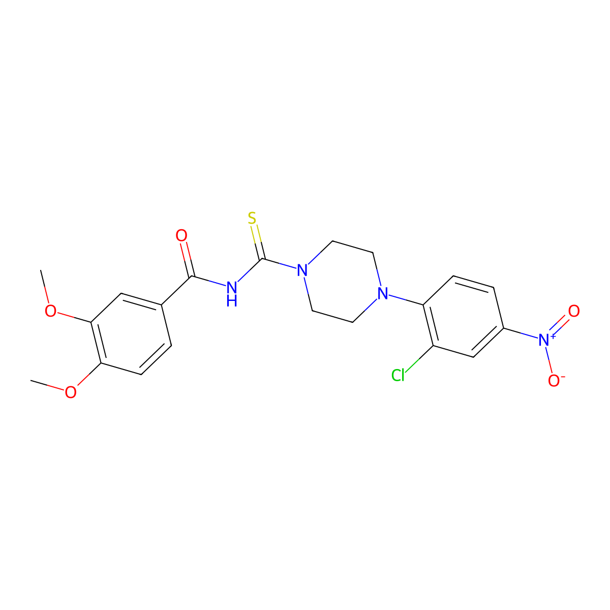 N-[4-(2-chloro-4-nitrophenyl)piperazine-1-carbothioyl]-3,4-dimethoxybenzamide molecular structure, CAS 426222-44-8