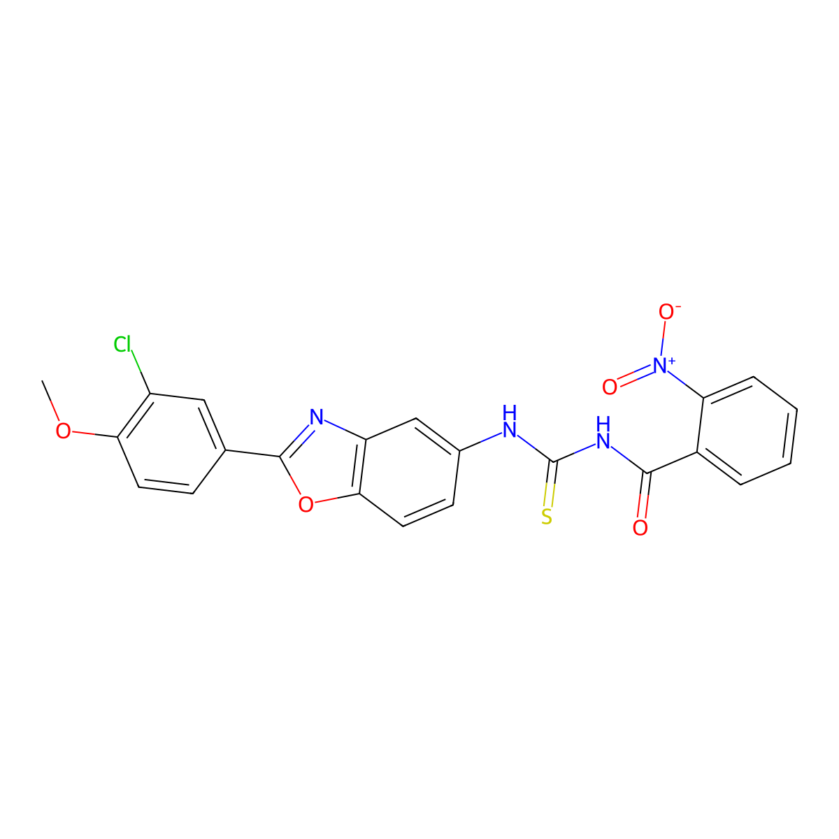 N-[[2-(3-chloro-4-methoxyphenyl)-1,3-benzoxazol-5-yl]carbamothioyl]-2-nitrobenzamide molecular structure, CAS 426222-62-0
