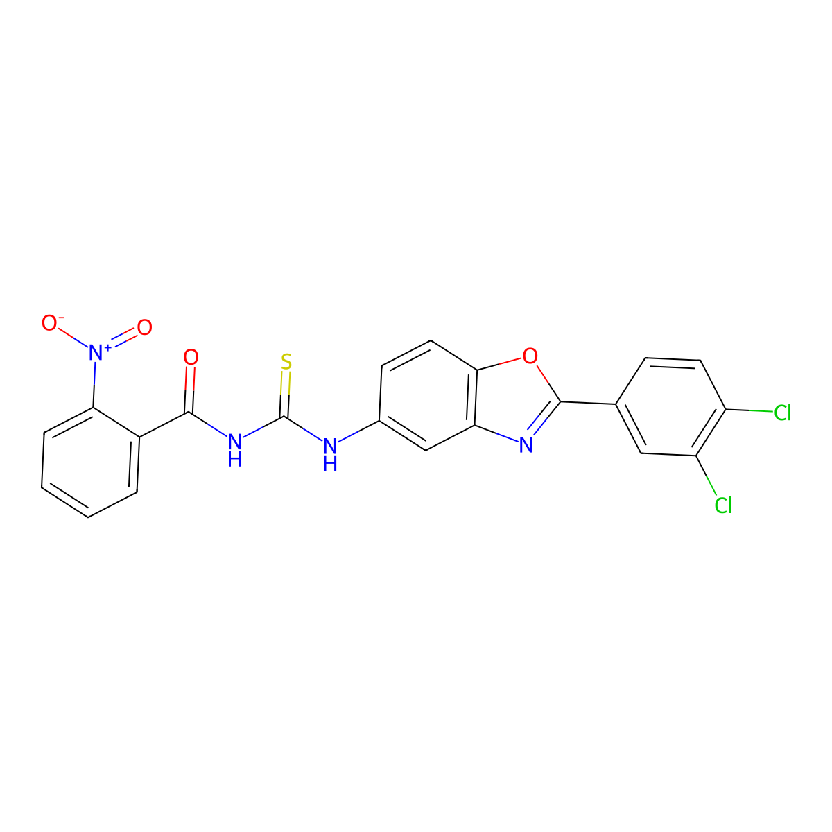 N-[[2-(3,4-dichlorophenyl)-1,3-benzoxazol-5-yl]carbamothioyl]-2-nitrobenzamide molecular structure, CAS 426222-89-1
