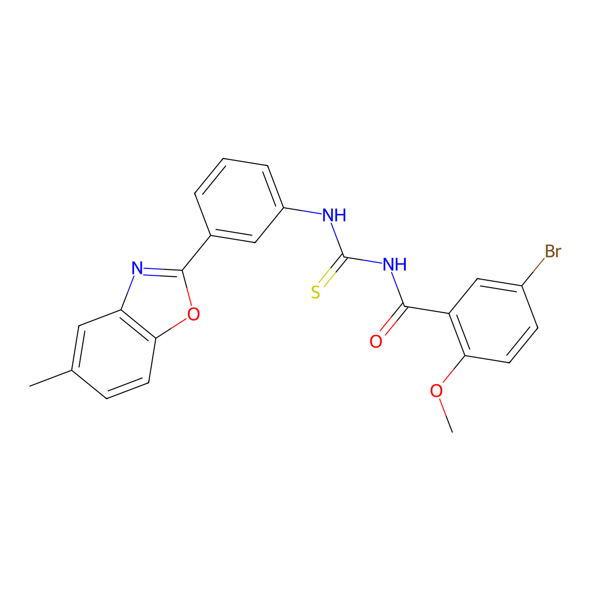 5-bromo-2-methoxy-N-[[3-(5-methyl-1,3-benzoxazol-2-yl)phenyl]carbamothioyl]benzamide molecular structure, CAS 426223-45-2