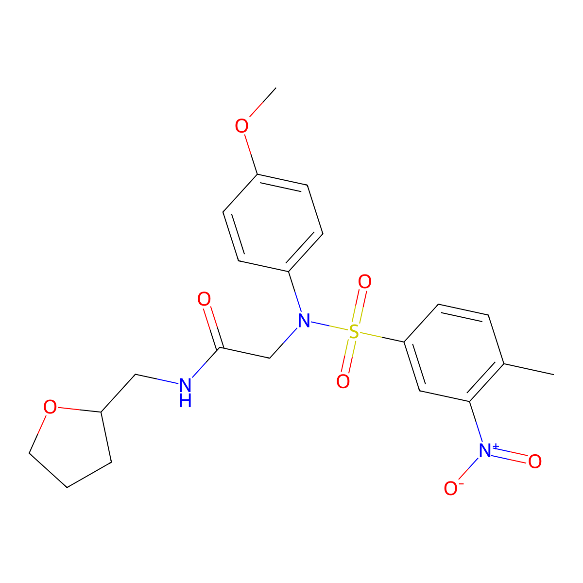 2-(4-methoxy-N-(4-methyl-3-nitrophenyl)sulfonylanilino)-N-(oxolan-2-ylmethyl)acetamide molecular structure, CAS 426223-63-4