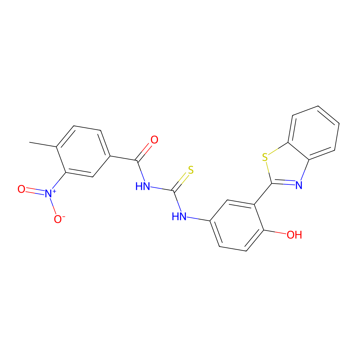 N-{[3-(1,3-benzothiazol-2-yl)-4-hydroxyphenyl]carbamothioyl}-4-methyl-3-nitrobenzamide molecular structure, CAS 426223-82-7