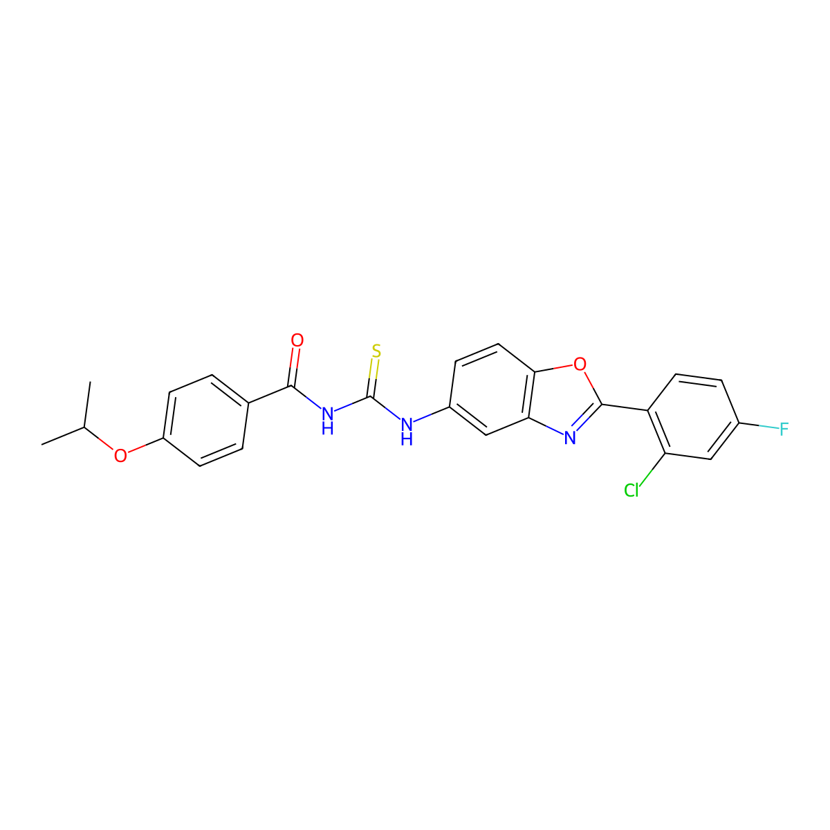 N-[[2-(2-chloro-4-fluorophenyl)-1,3-benzoxazol-5-yl]carbamothioyl]-4-propan-2-yloxybenzamide molecular structure, CAS 426223-87-2