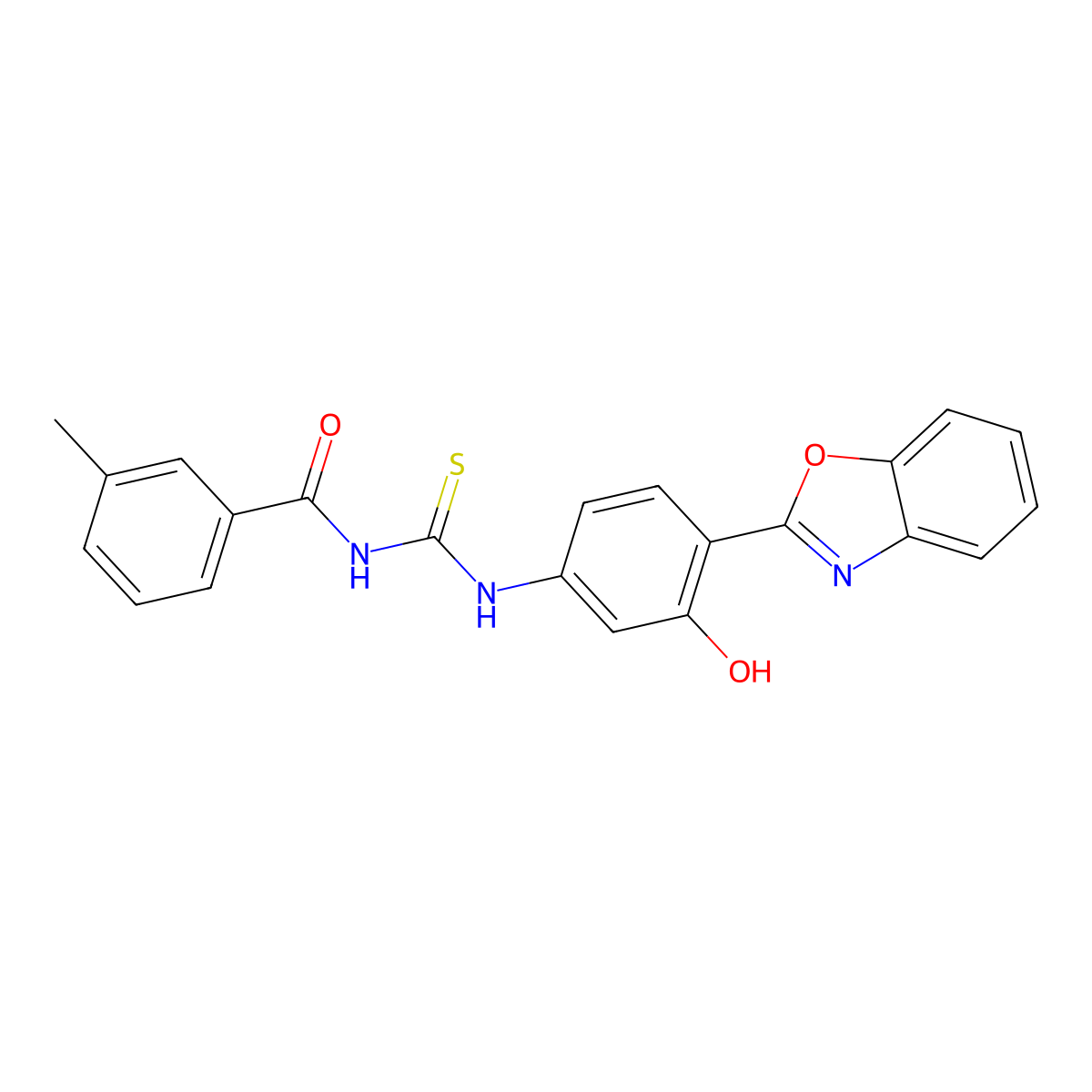 N-((4-(benzo[d]oxazol-2-yl)-3-hydroxyphenyl)carbamothioyl)-3-methylbenzamide molecular structure, CAS 426224-59-1