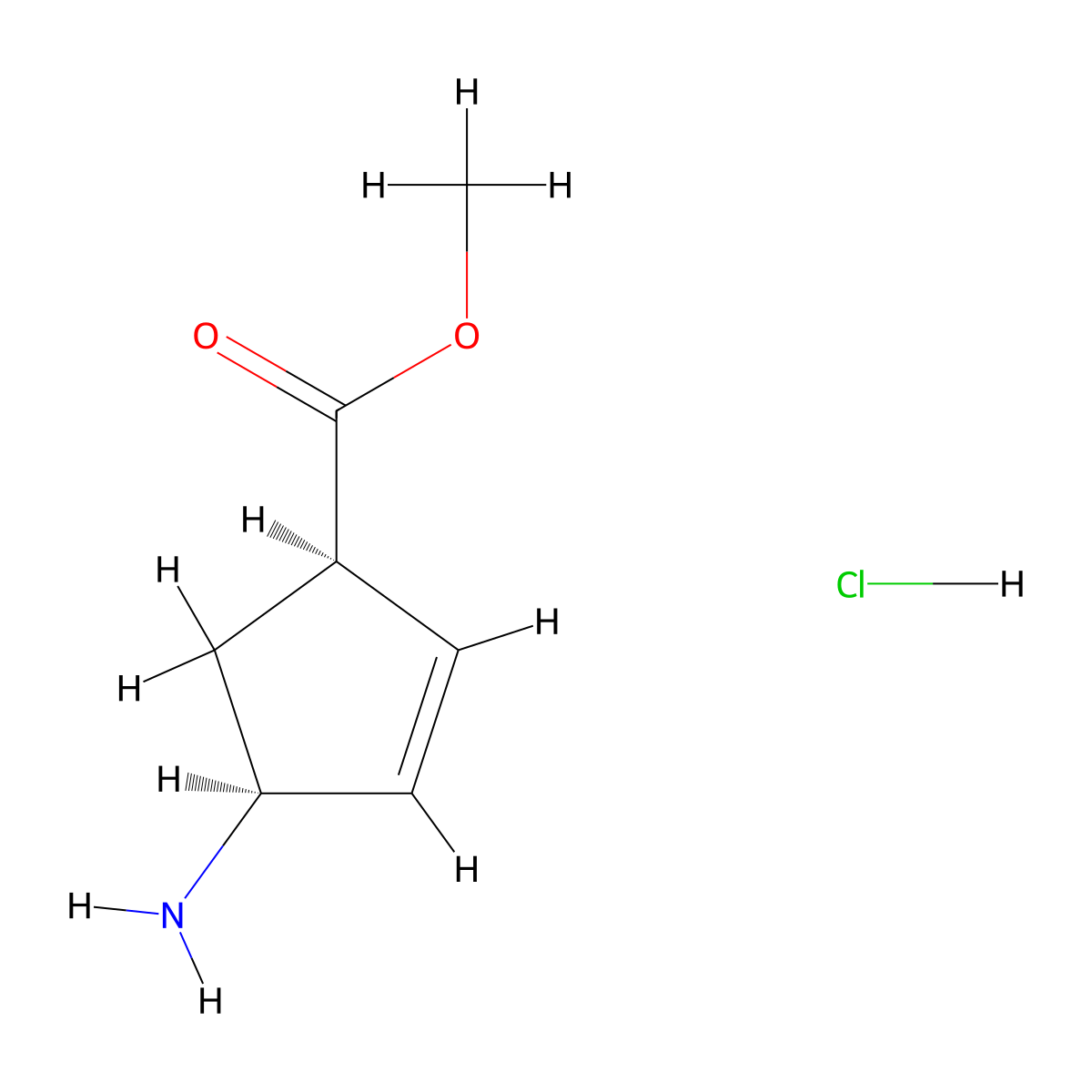 methyl (1R,4S)-4-aminocyclopent-2-ene-1-carboxylate hydrochloride molecular structure, CAS 426226-35-9