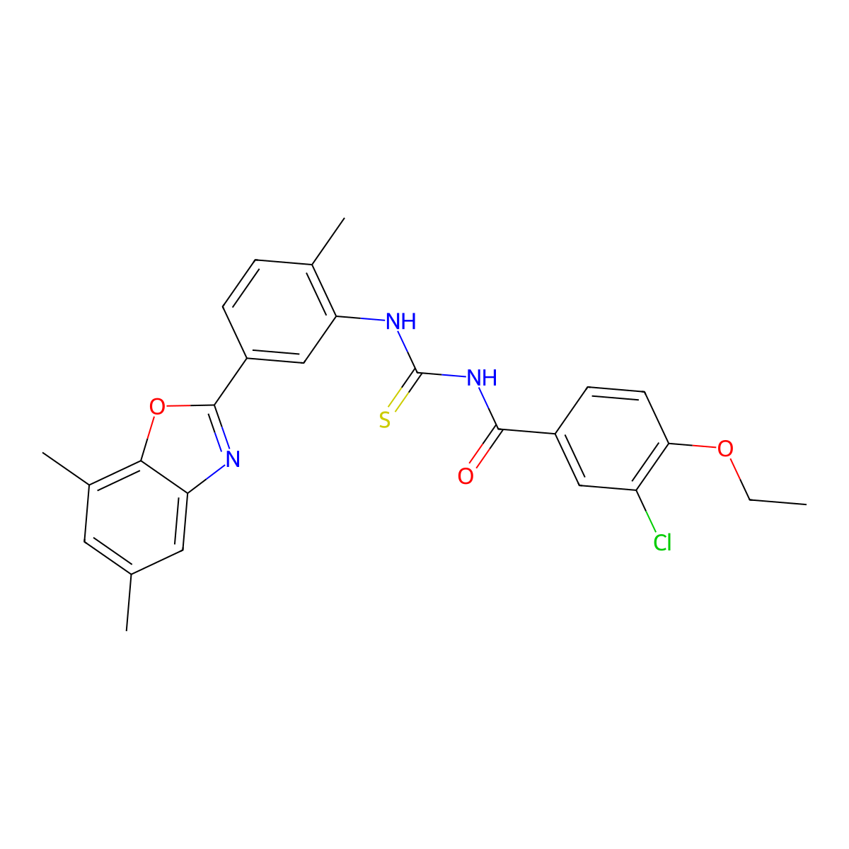 3-chloro-N-[[5-(5,7-dimethyl-1,3-benzoxazol-2-yl)-2-methylphenyl]carbamothioyl]-4-ethoxybenzamide molecular structure, CAS 426228-73-1