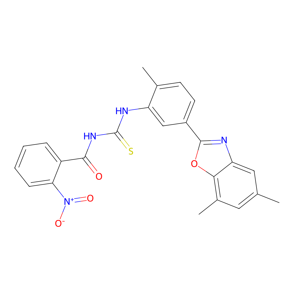 N-{[5-(5,7-dimethyl-1,3-benzoxazol-2-yl)-2-methylphenyl]carbamothioyl}-2-nitrobenzamide molecular structure, CAS 426231-14-3