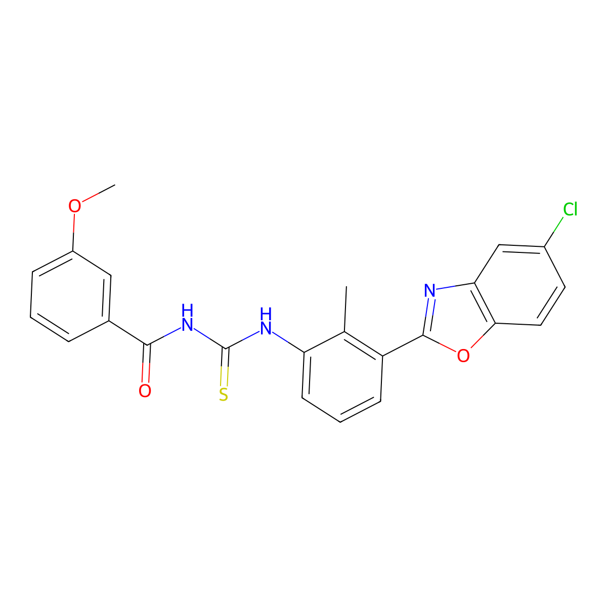 N-[[3-(5-chloro-1,3-benzoxazol-2-yl)-2-methylphenyl]carbamothioyl]-3-methoxybenzamide molecular structure, CAS 426231-15-4