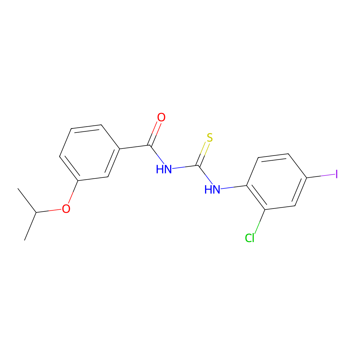 N-[(2-chloro-4-iodophenyl)carbamothioyl]-3-propan-2-yloxybenzamide molecular structure, CAS 426231-28-9