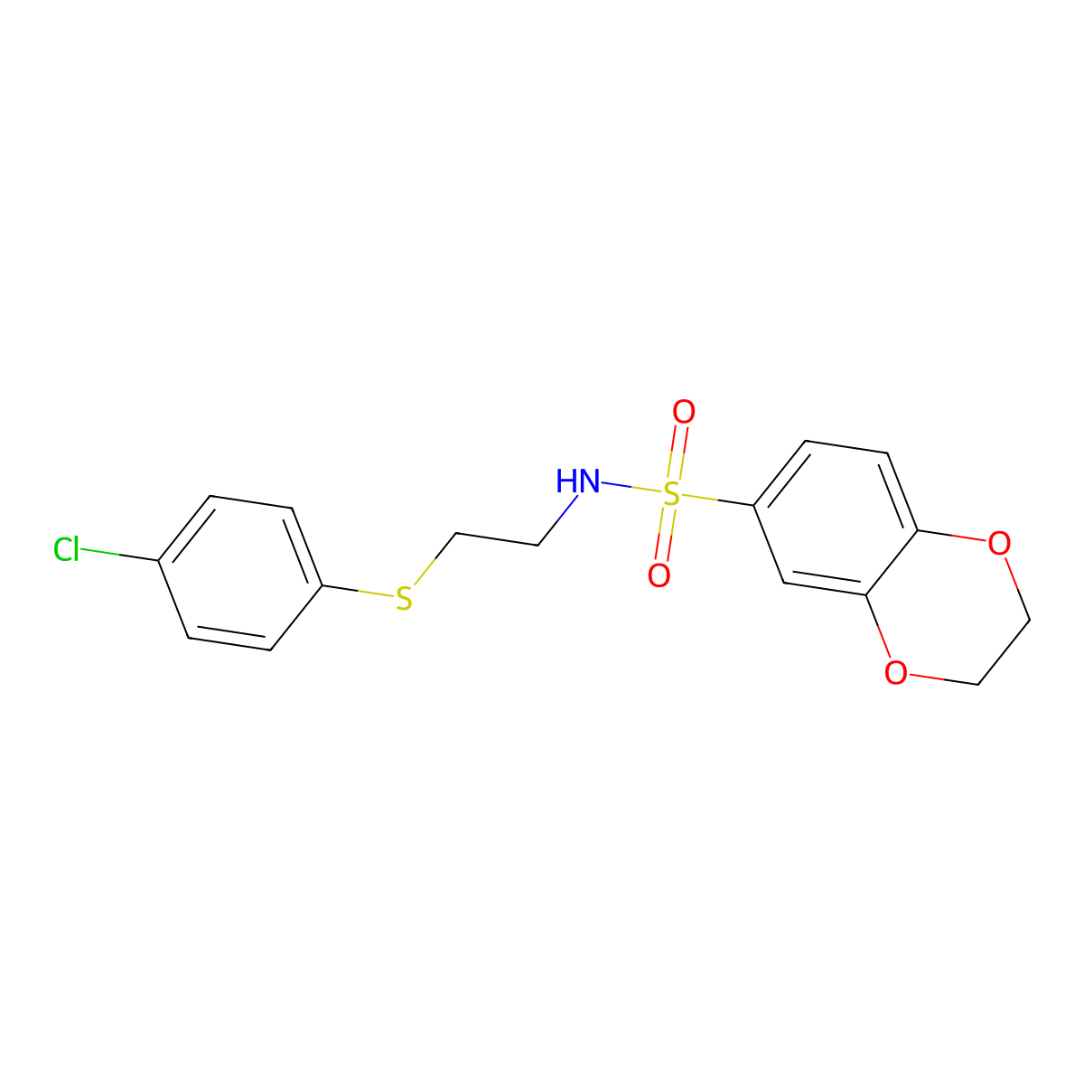 N-[2-(4-chlorophenyl)sulfanylethyl]-2,3-dihydro-1,4-benzodioxine-6-sulfonamide molecular structure, CAS 426231-45-0