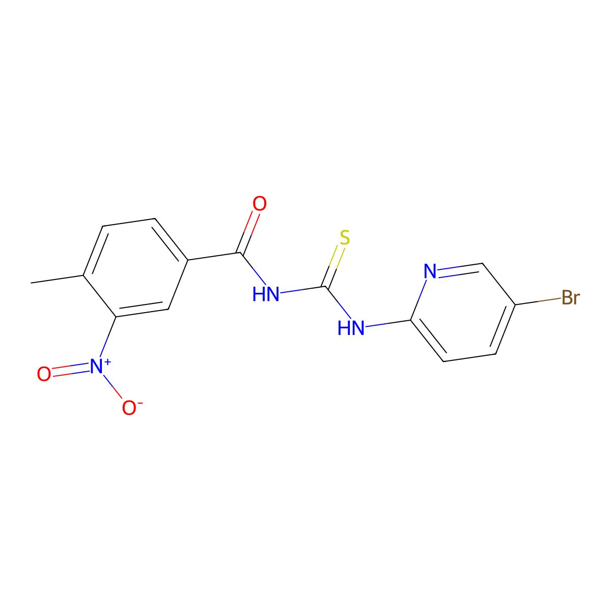 N-[(5-bromopyridin-2-yl)carbamothioyl]-4-methyl-3-nitrobenzamide molecular structure, CAS 426231-87-0