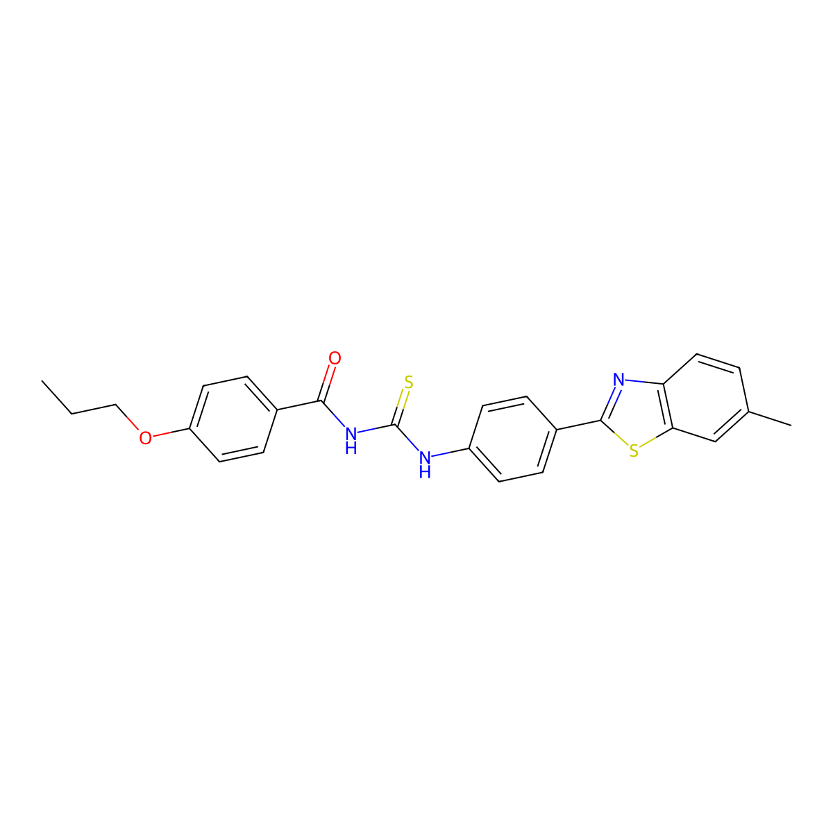 N-[[4-(6-methyl-1,3-benzothiazol-2-yl)phenyl]carbamothioyl]-4-propoxybenzamide molecular structure, CAS 426232-08-8