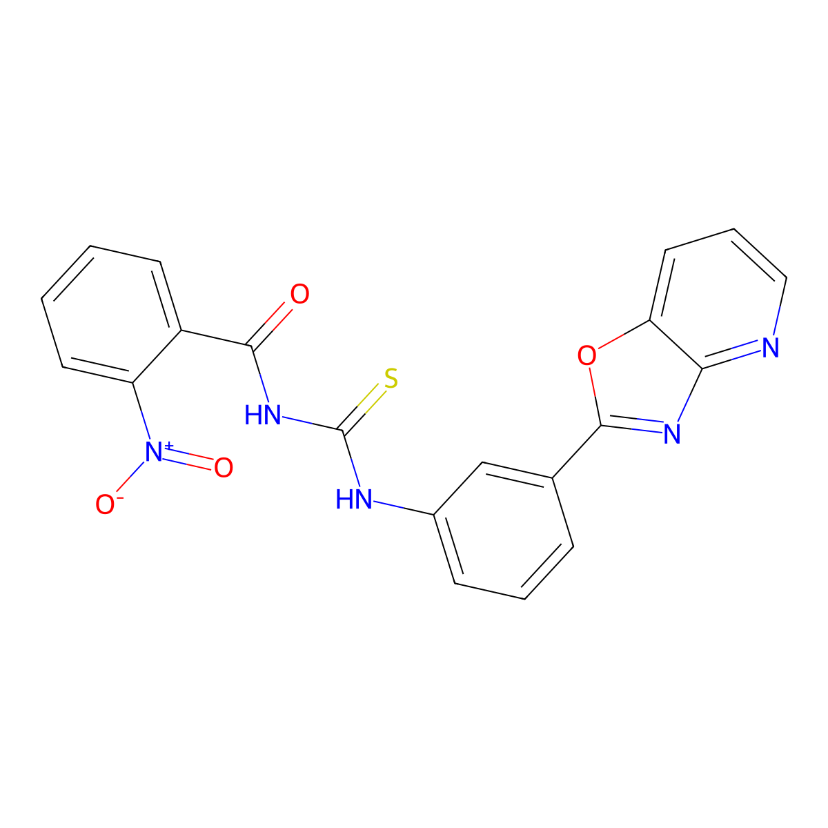 2-nitro-N-[[3-([1,3]oxazolo[4,5-b]pyridin-2-yl)phenyl]carbamothioyl]benzamide molecular structure, CAS 426232-28-2