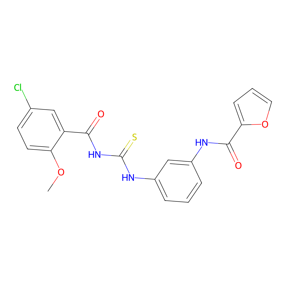 N-[3-[(5-chloro-2-methoxybenzoyl)carbamothioylamino]phenyl]furan-2-carboxamide molecular structure, CAS 426232-37-3