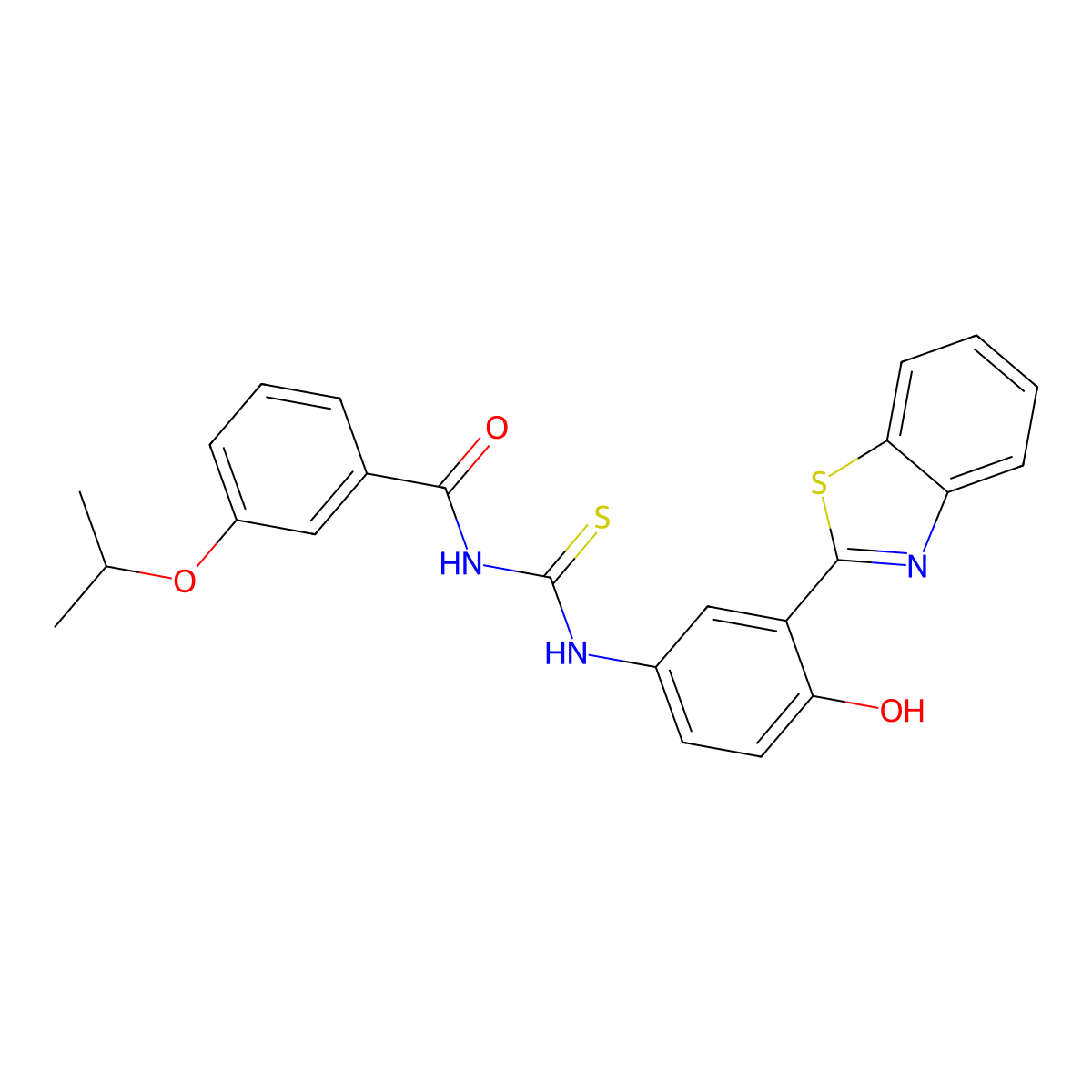 N-((3-(benzo[d]thiazol-2-yl)-4-hydroxyphenyl)carbamothioyl)-3-isopropoxybenzamide molecular structure, CAS 426232-42-0