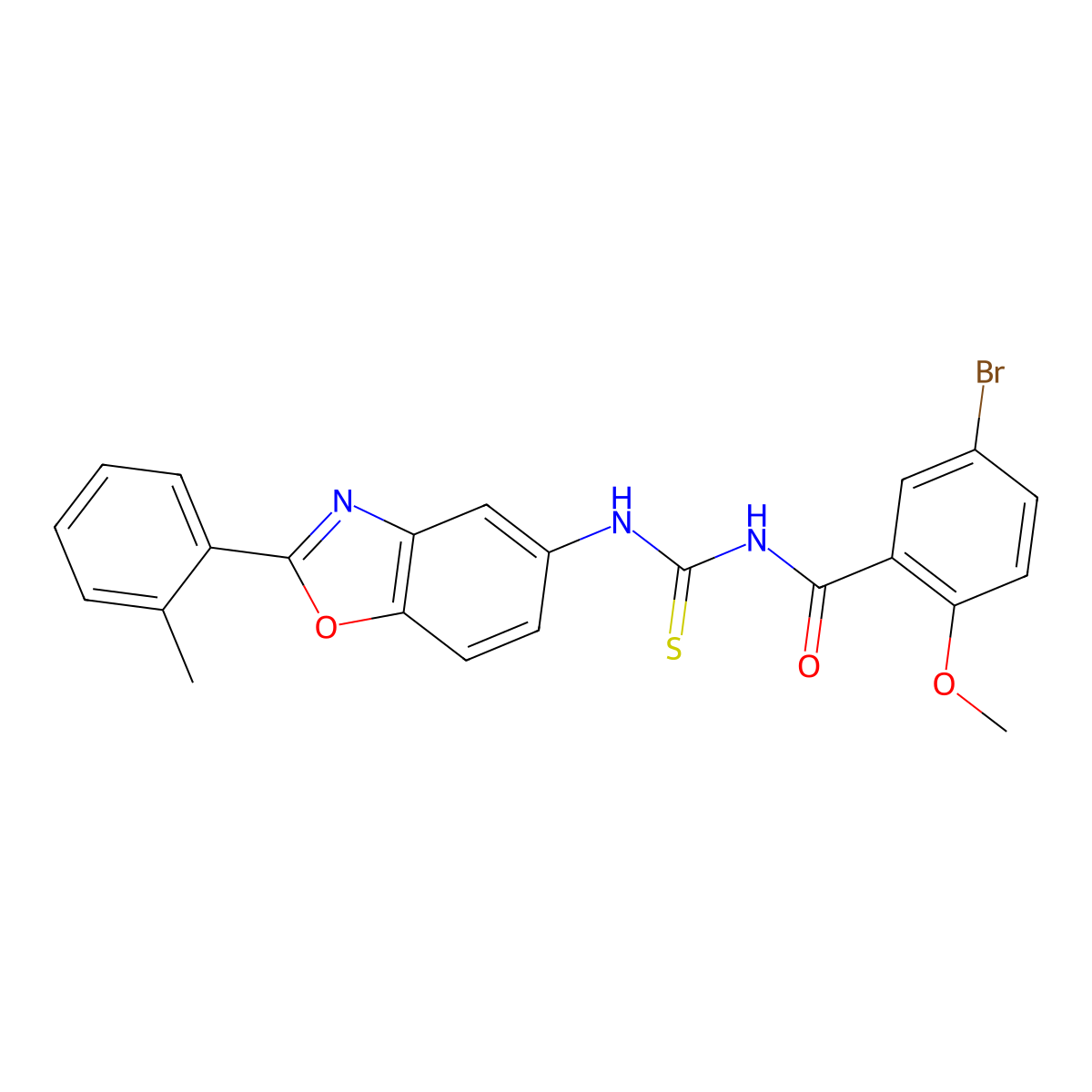 5-bromo-2-methoxy-N-[[2-(2-methylphenyl)-1,3-benzoxazol-5-yl]carbamothioyl]benzamide molecular structure, CAS 426232-62-4