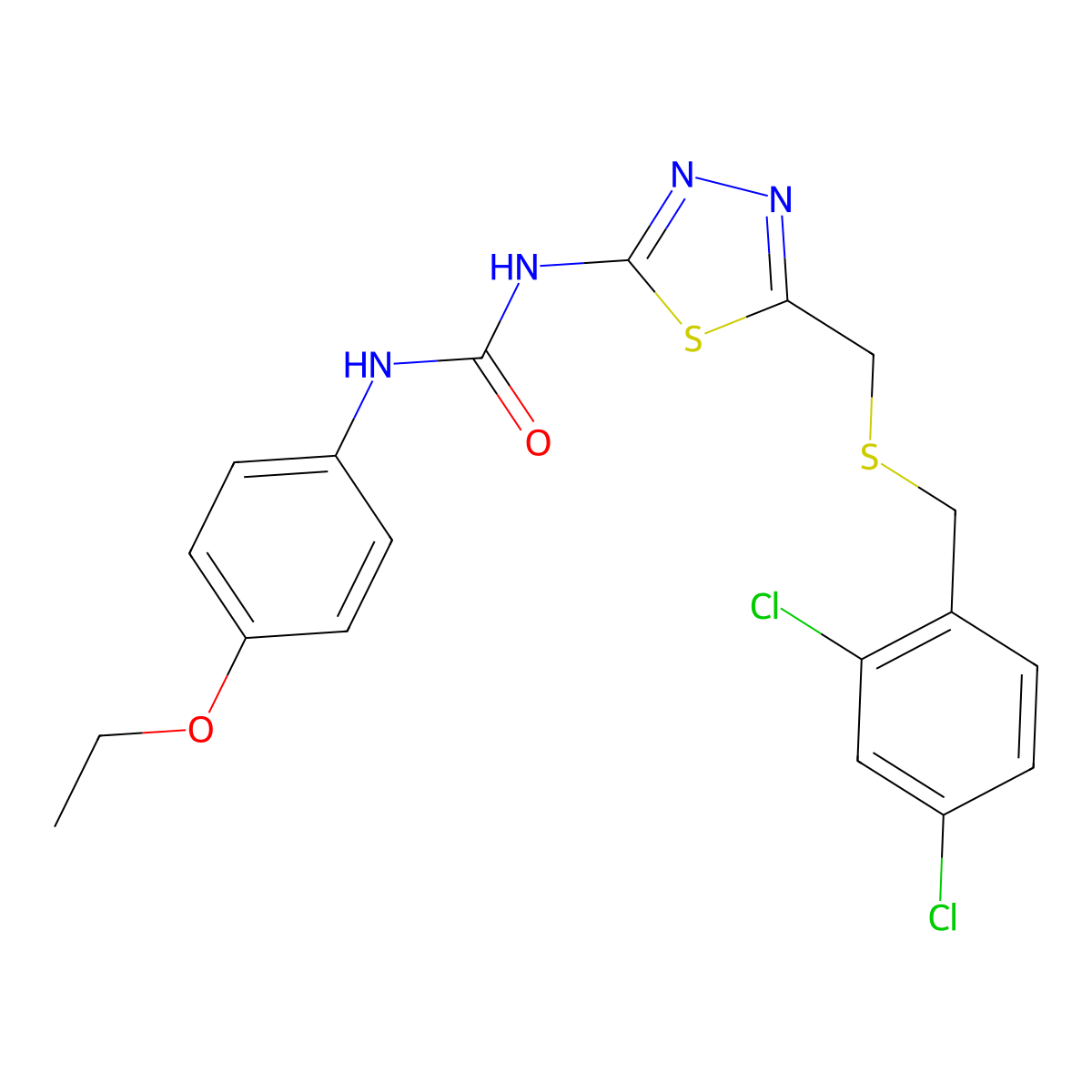 1-[5-[(2,4-Dichlorophenyl)methylsulfanylmethyl]-1,3,4-thiadiazol-2-yl]-3-(4-ethoxyphenyl)urea molecular structure, CAS 426234-17-5