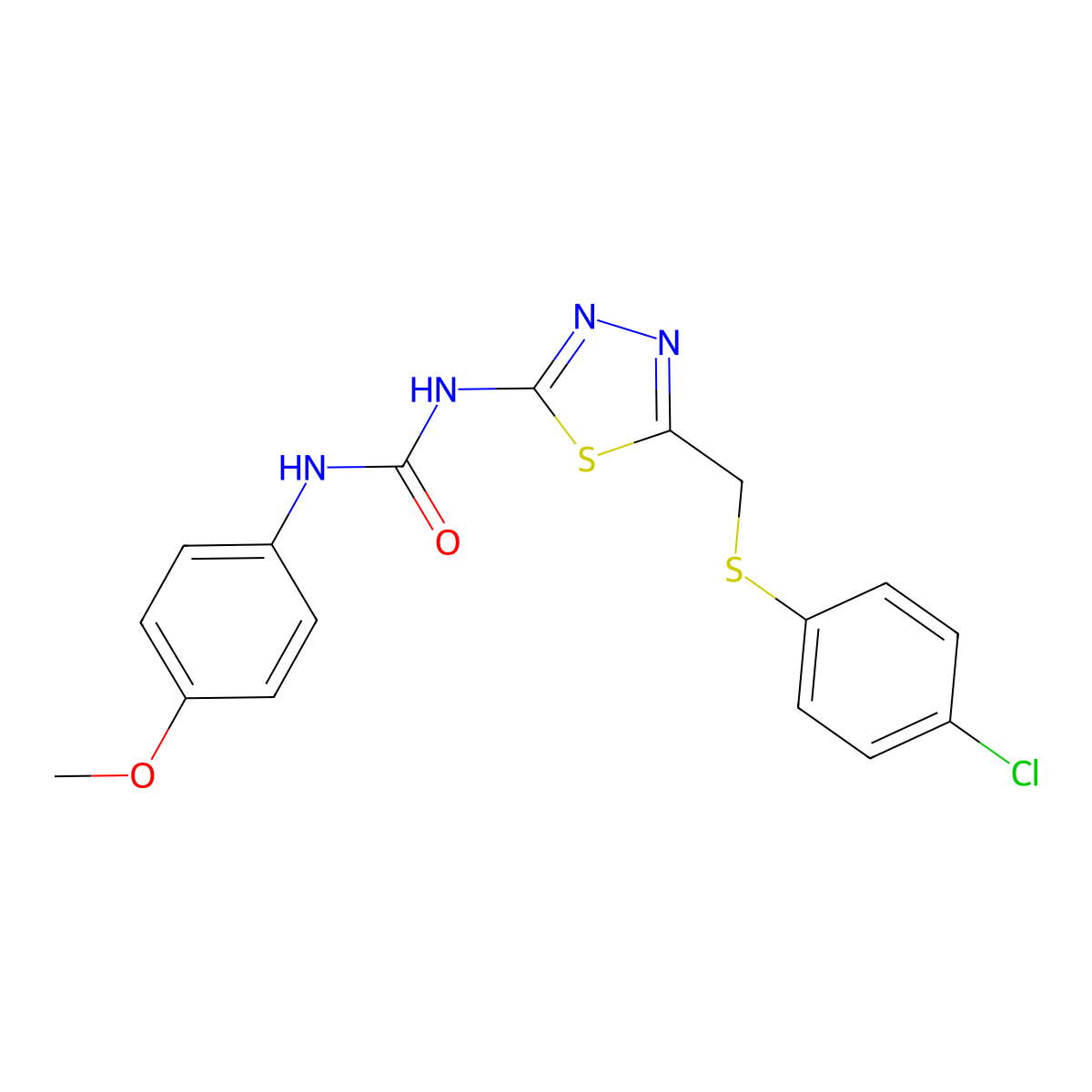 1-[5-[(4-Chlorophenyl)sulfanylmethyl]-1,3,4-thiadiazol-2-yl]-3-(4-methoxyphenyl)urea molecular structure, CAS 426234-51-7