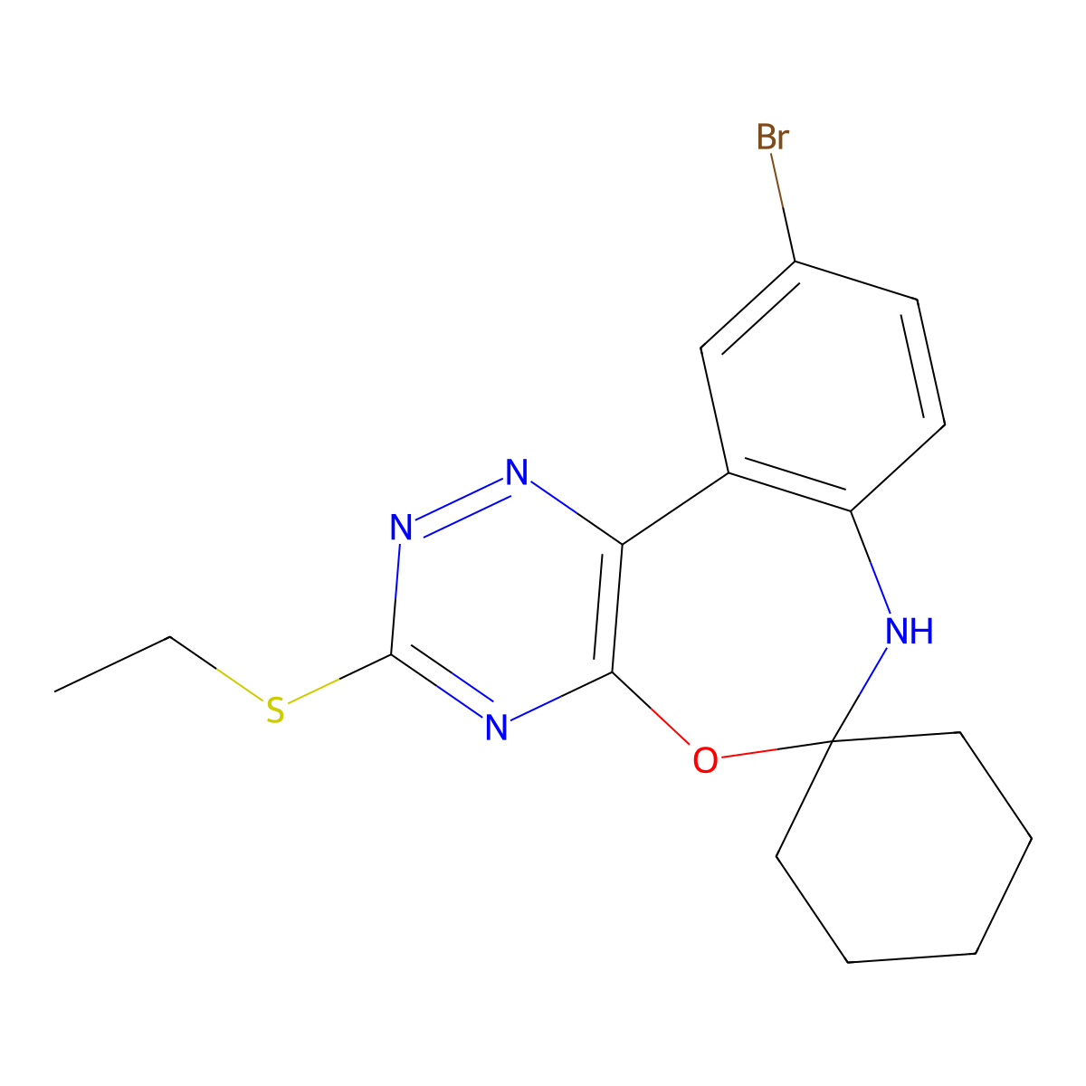 10-bromo-3-ethylsulfanylspiro[7H-[1,2,4]triazino[5,6-d][3,1]benzoxazepine-6,1'-cyclohexane] molecular structure, CAS 426234-79-9