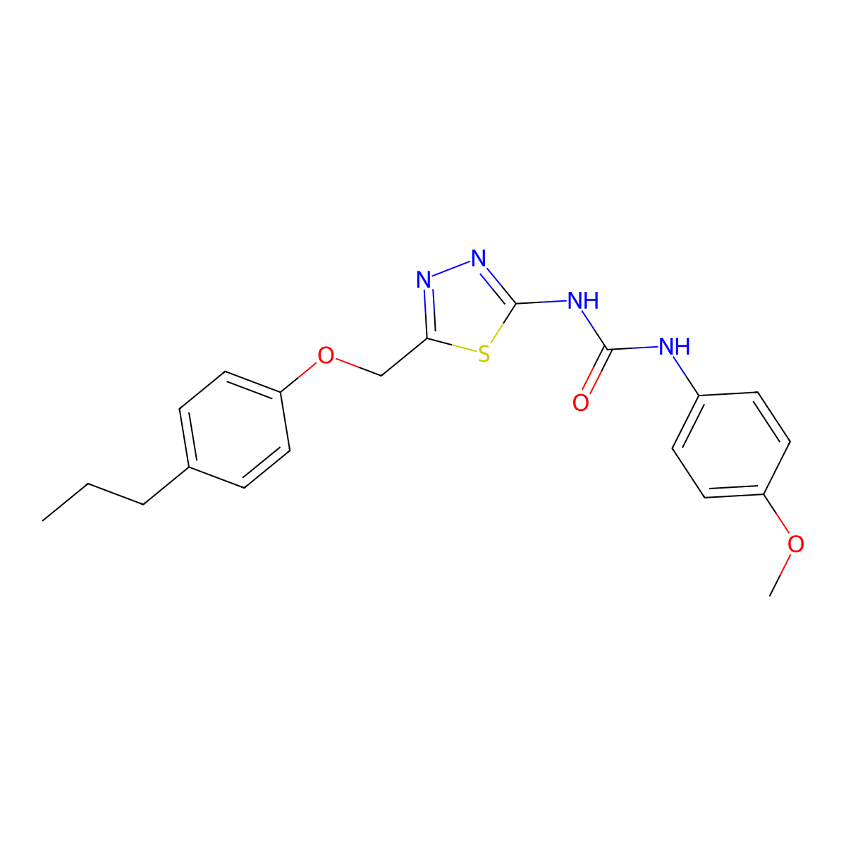 1-(4-Methoxyphenyl)-3-(5-((4-propylphenoxy)methyl)-1,3,4-thiadiazol-2-yl)urea molecular structure, CAS 426235-25-8