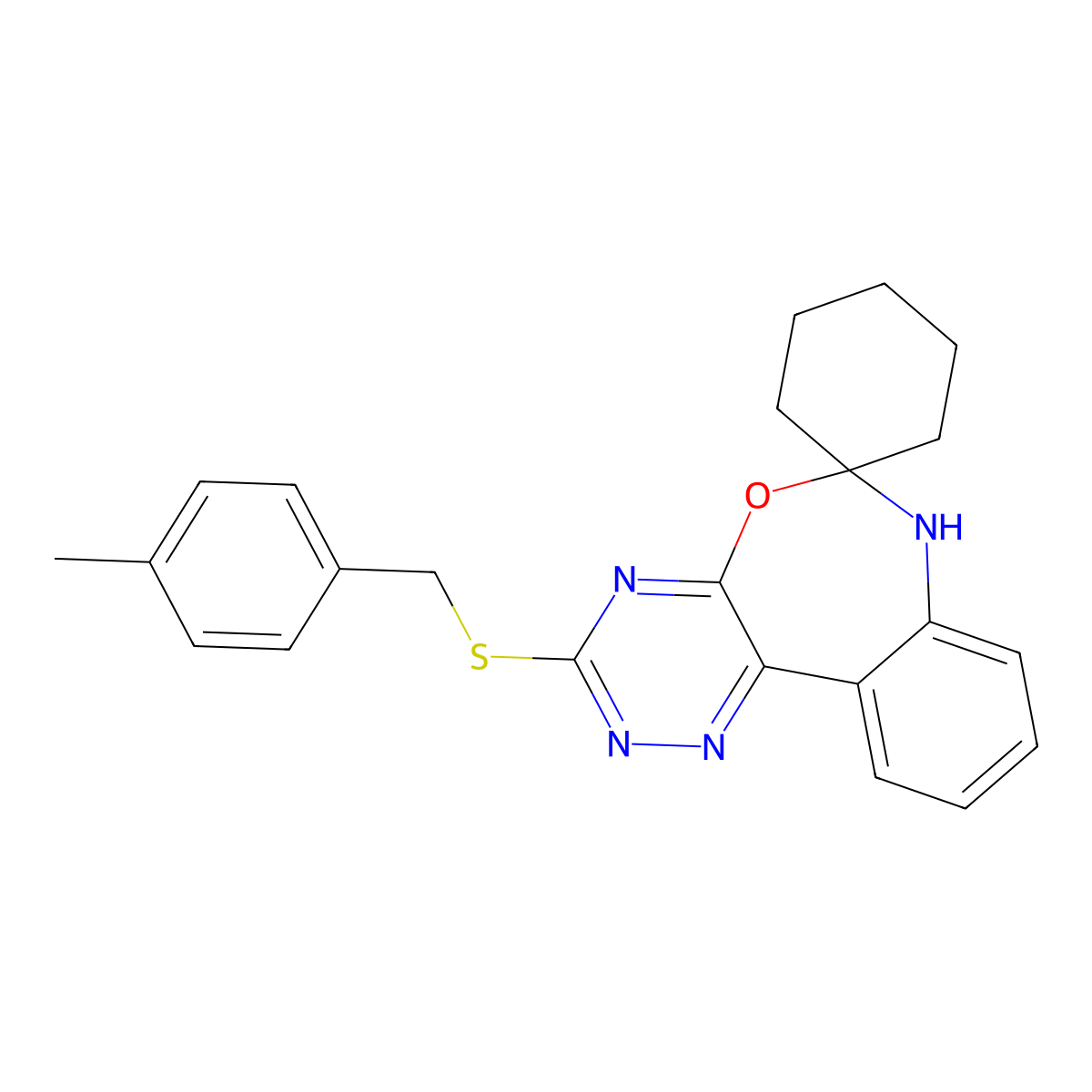 3-[(4-methylphenyl)methylsulfanyl]spiro[7H-[1,2,4]triazino[5,6-d][3,1]benzoxazepine-6,1'-cyclohexane] molecular structure, CAS 426235-60-1