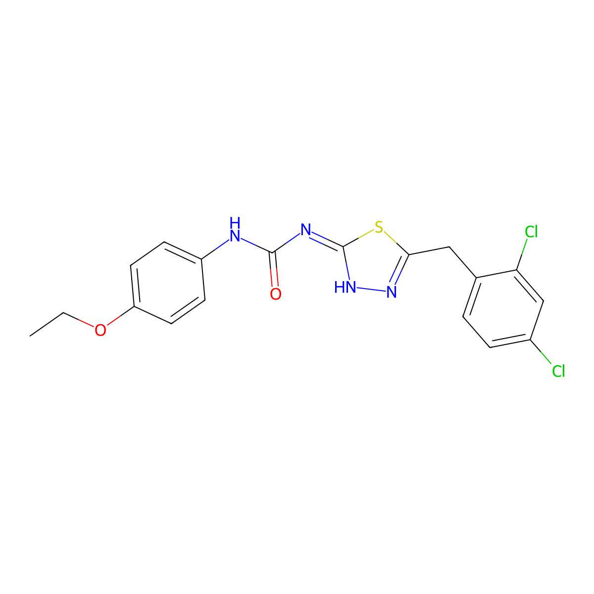 1-[5-[(2,4-Dichlorophenyl)methyl]-1,3,4-thiadiazol-2-yl]-3-(4-ethoxyphenyl)urea molecular structure, CAS 426236-37-5