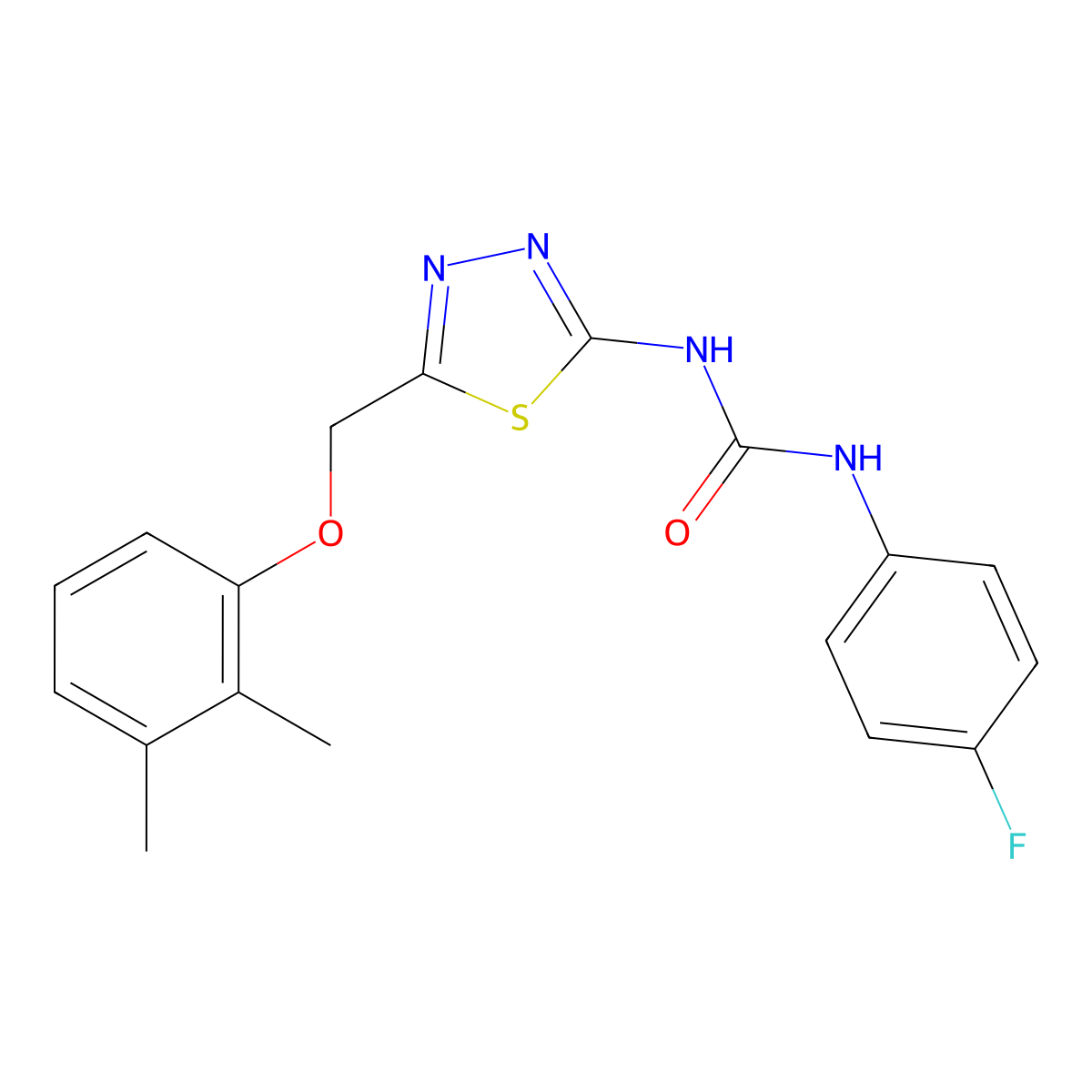 1-[5-[(2,3-Dimethylphenoxy)methyl]-1,3,4-thiadiazol-2-yl]-3-(4-fluorophenyl)urea molecular structure, CAS 426236-64-8
