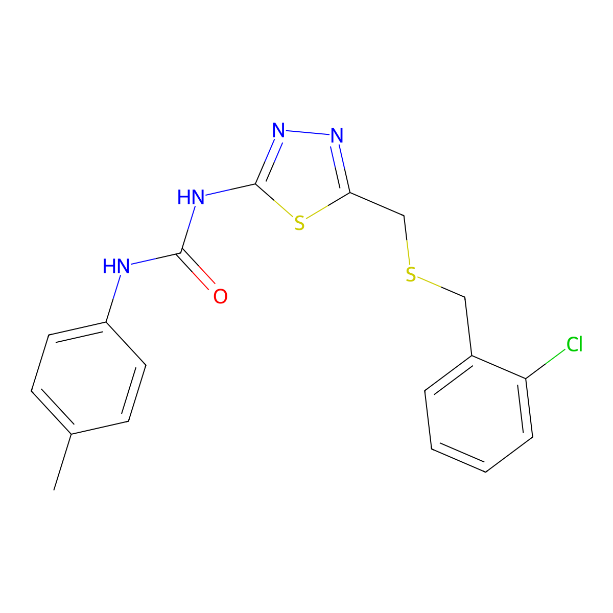 1-[5-[(2-Chlorophenyl)methylsulfanylmethyl]-1,3,4-thiadiazol-2-yl]-3-(4-methylphenyl)urea molecular structure, CAS 426236-77-3