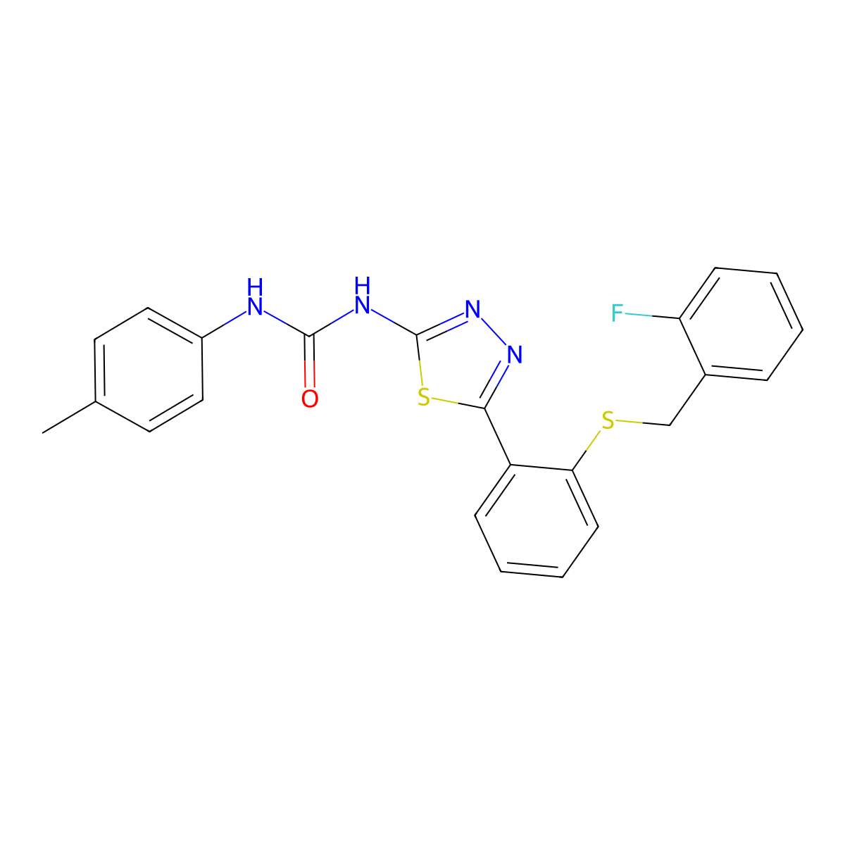 1-(5-{2-[(2-Fluorobenzyl)sulfanyl]phenyl}-1,3,4-thiadiazol-2-yl)-3-(4-methylphenyl)urea molecular structure, CAS 426237-02-7
