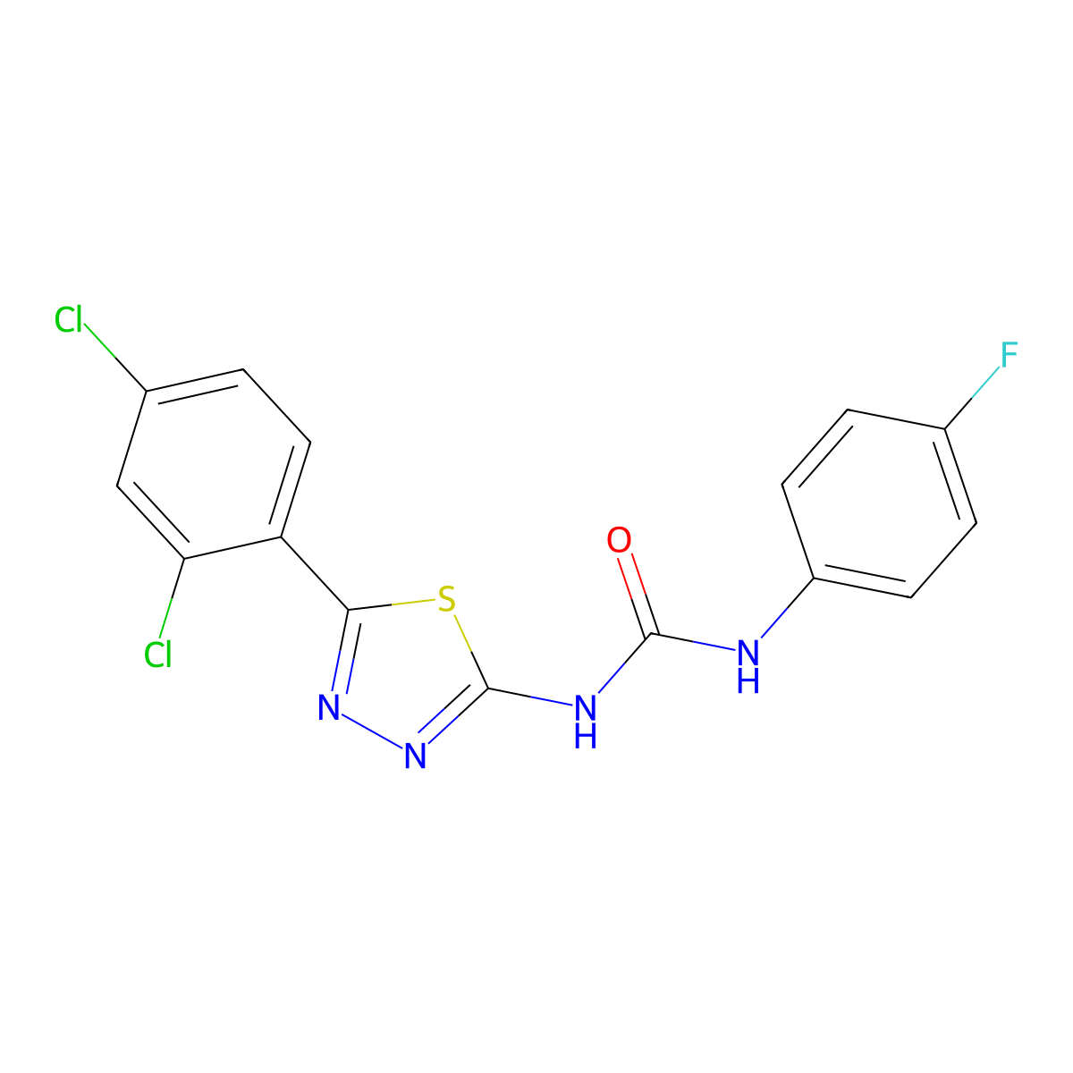 1-[5-(2,4-Dichlorophenyl)-1,3,4-thiadiazol-2-yl]-3-(4-fluorophenyl)urea molecular structure, CAS 426237-04-9