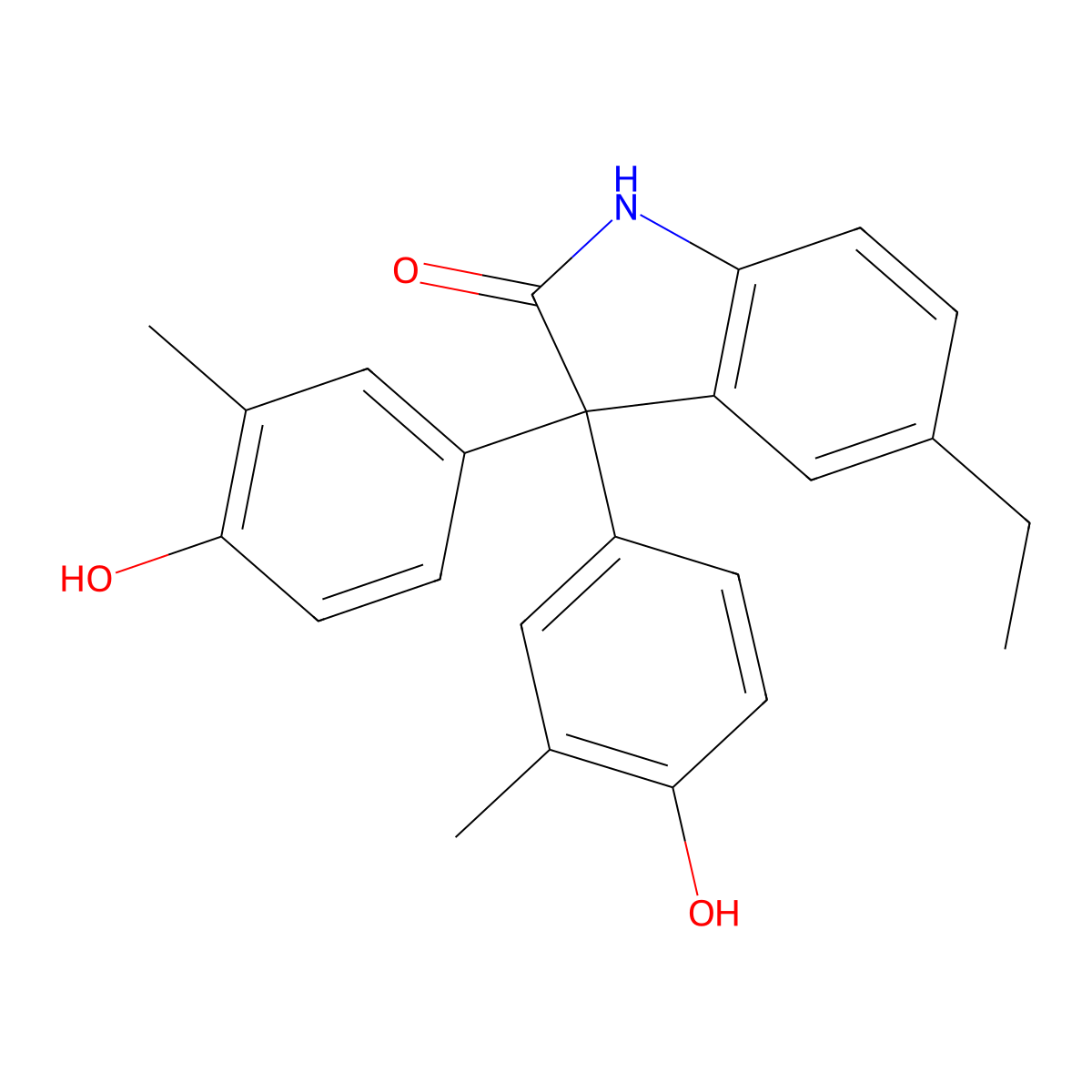 5-ethyl-3,3-bis(4-hydroxy-3-methylphenyl)-1H-indol-2-one molecular structure, CAS 426237-41-4
