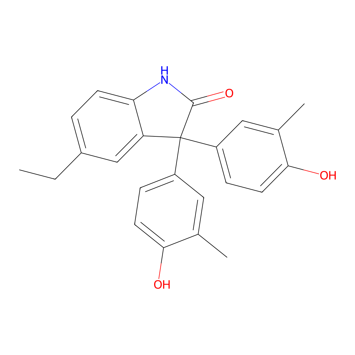 5-ethyl-3,3-bis(4-hydroxy-3-methylphenyl)-1H-indol-2-one molecular structure, CAS 426237-41-4