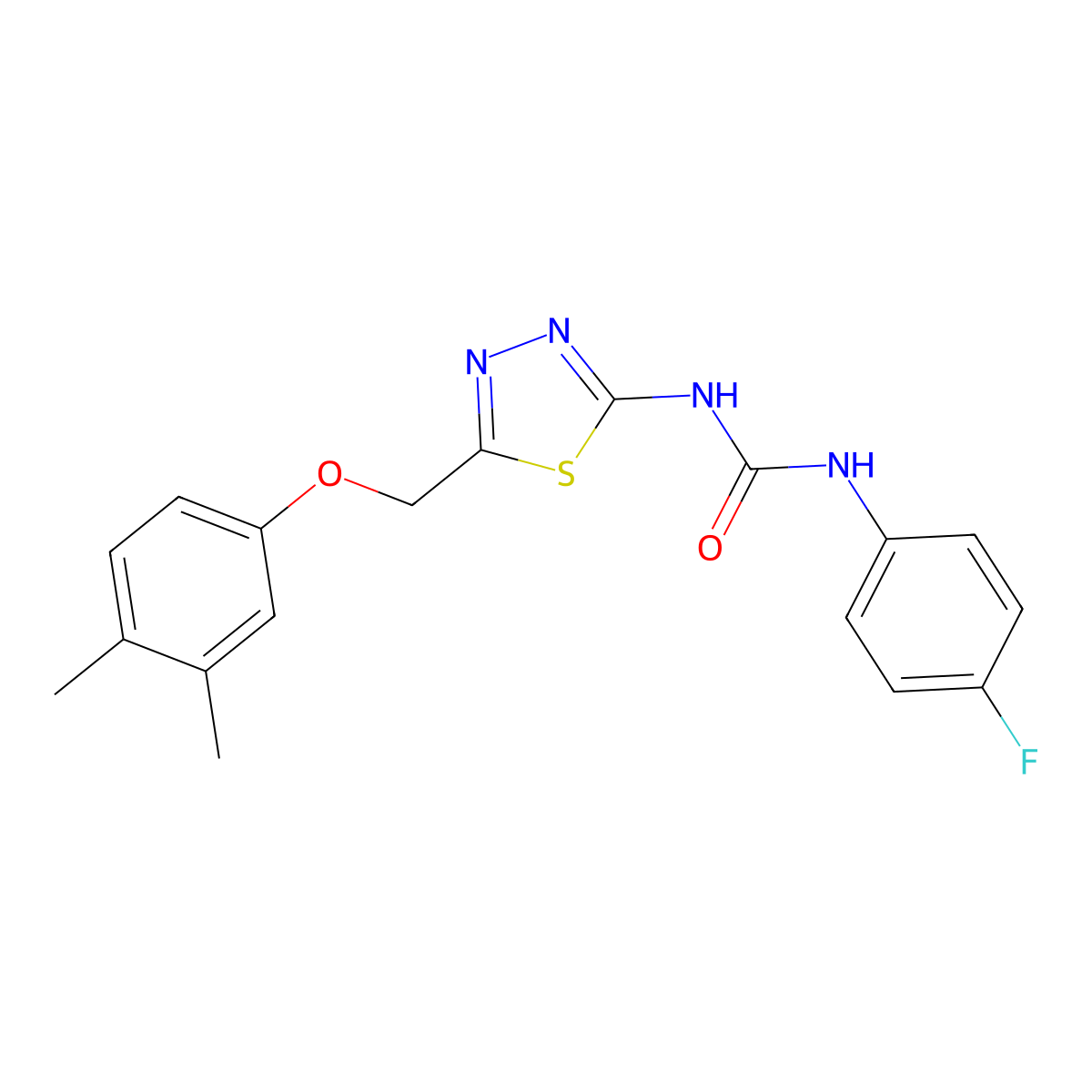 1-{5-[(3,4-Dimethylphenoxy)methyl]-1,3,4-thiadiazol-2-yl}-3-(4-fluorophenyl)urea molecular structure, CAS 426237-43-6