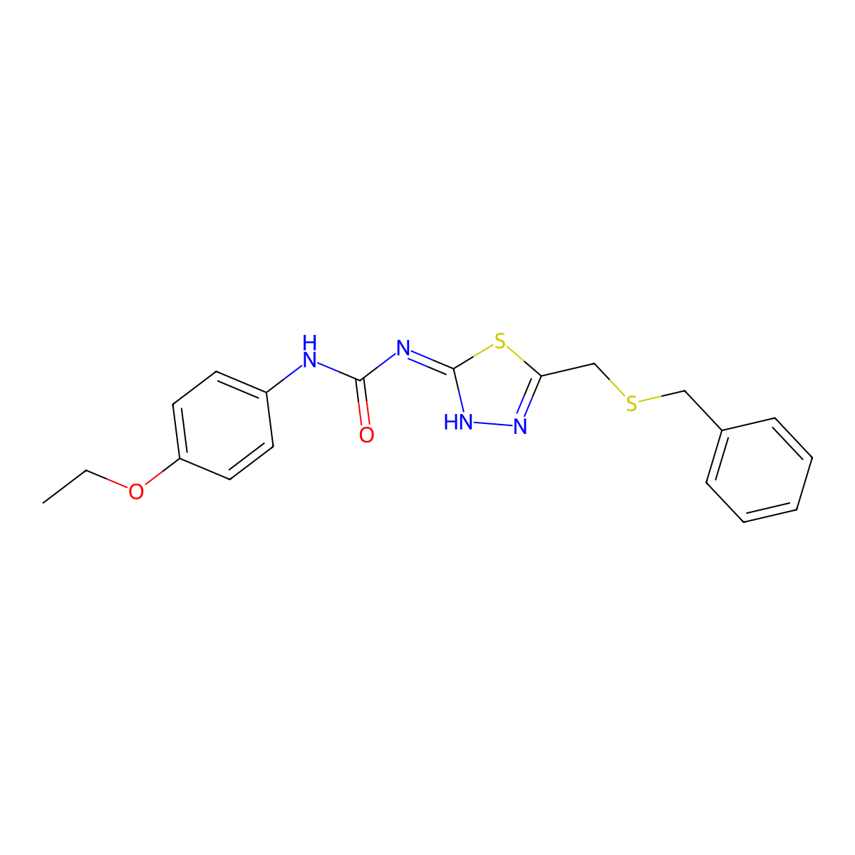 1-[5-(Benzylsulfanylmethyl)-1,3,4-thiadiazol-2-yl]-3-(4-ethoxyphenyl)urea molecular structure, CAS 426237-58-3