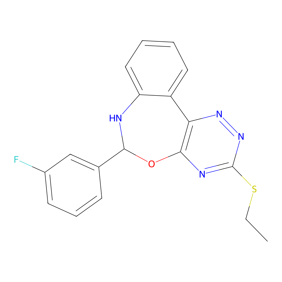 3-Ethylsulfanyl-6-(3-fluorophenyl)-6,7-dihydro-[1,2,4]triazino[5,6-d][3,1]benzoxazepine molecular structure, CAS 426237-74-3