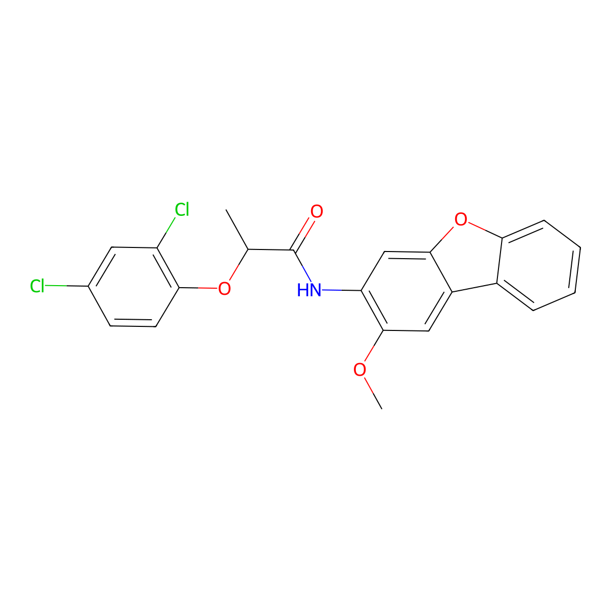 2-(2,4-dichlorophenoxy)-N-(2-methoxydibenzofuran-3-yl)propanamide molecular structure, CAS 426237-94-7