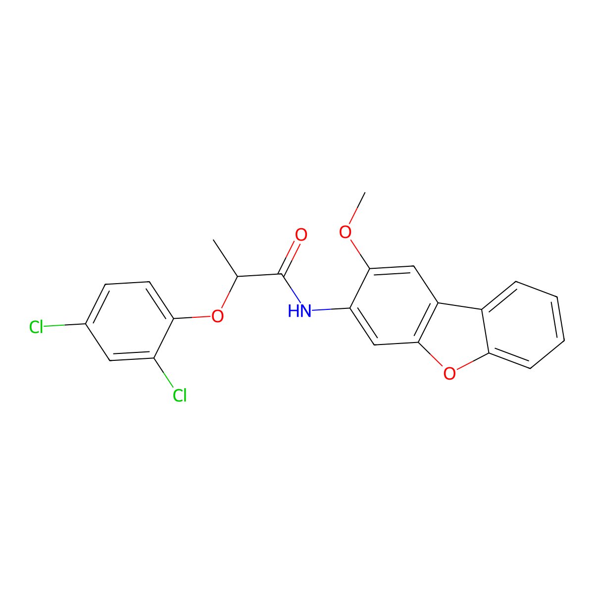 2-(2,4-dichlorophenoxy)-N-(2-methoxydibenzofuran-3-yl)propanamide molecular structure, CAS 426237-94-7