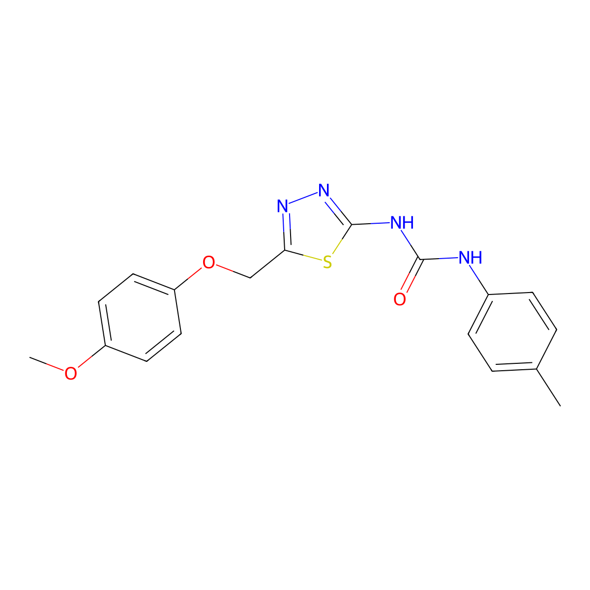 1-[5-[(4-Methoxyphenoxy)methyl]-1,3,4-thiadiazol-2-yl]-3-(4-methylphenyl)urea molecular structure, CAS 426237-97-0