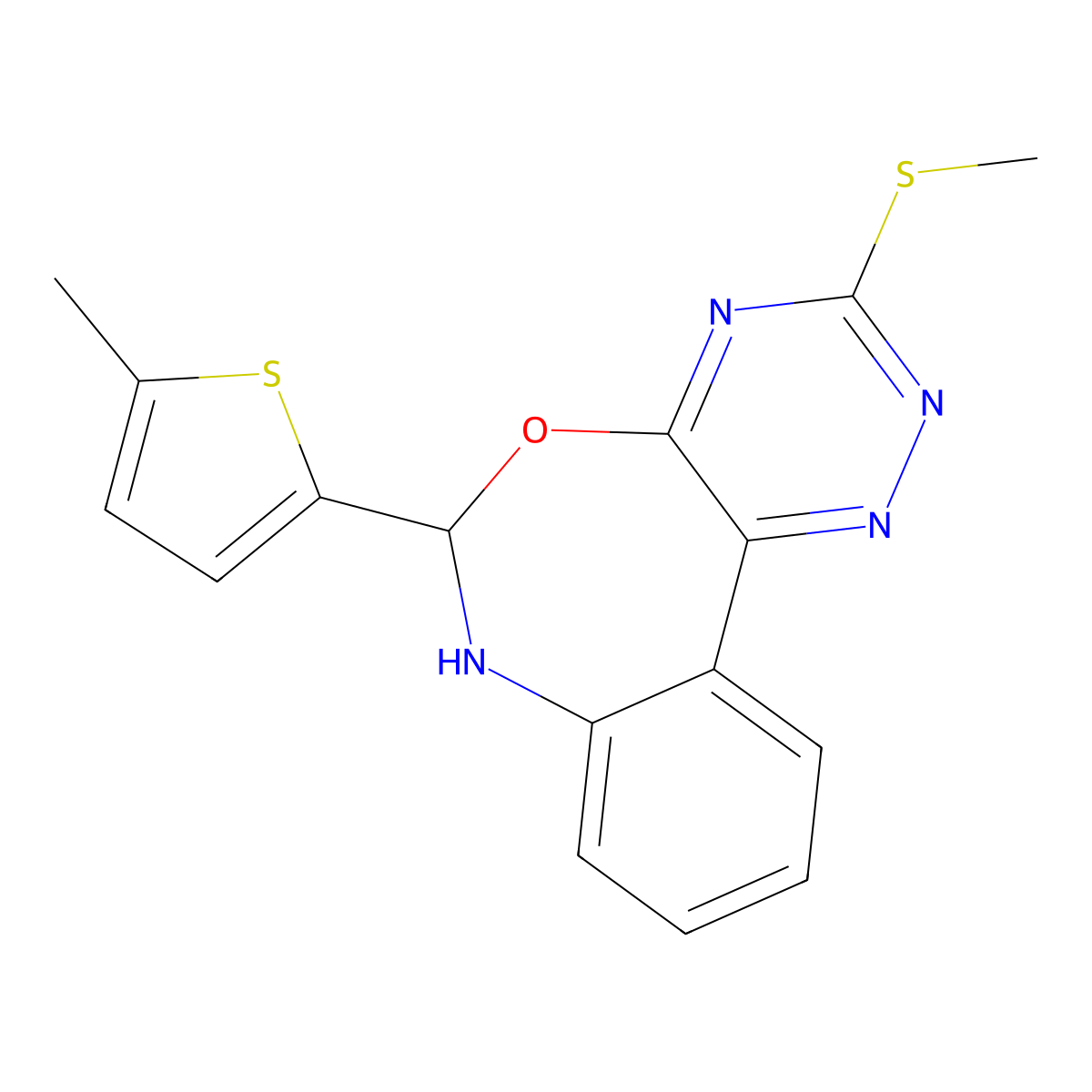 3-Methylsulfanyl-6-(5-methylthiophen-2-yl)-6,7-dihydro-[1,2,4]triazino[5,6-d][3,1]benzoxazepine molecular structure, CAS 426238-01-9