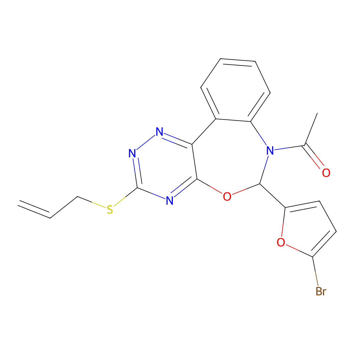1-[6-(5-bromofuran-2-yl)-3-prop-2-enylsulfanyl-6H-[1,2,4]triazino[5,6-d][3,1]benzoxazepin-7-yl]ethanone molecular structure, CAS 426238-15-5