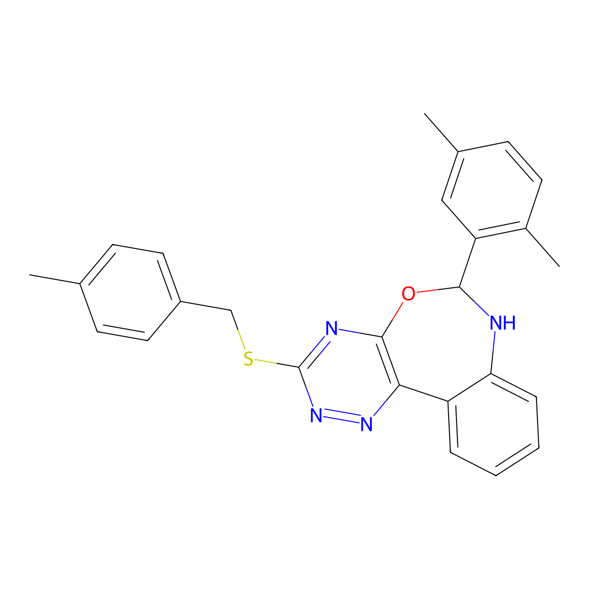 6-(2,5-Dimethylphenyl)-3-[(4-methylphenyl)methylsulfanyl]-6,7-dihydro-[1,2,4]triazino[5,6-d][3,1]benzoxazepine molecular structure, CAS 426238-33-7