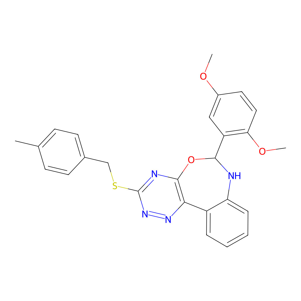 6-(2,5-Dimethoxyphenyl)-3-[(4-methylphenyl)methylsulfanyl]-6,7-dihydro-[1,2,4]triazino[5,6-d][3,1]benzoxazepine molecular structure, CAS 426238-64-4