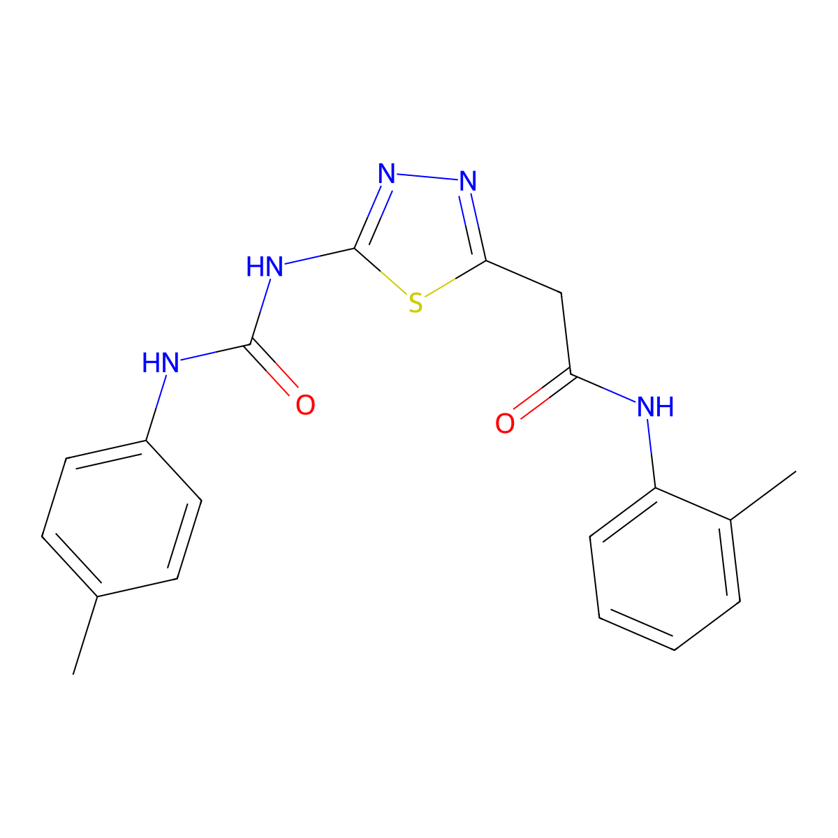 N-(2-methylphenyl)-2-[5-[(4-methylphenyl)carbamoylamino]-1,3,4-thiadiazol-2-yl]acetamide molecular structure, CAS 426238-77-9