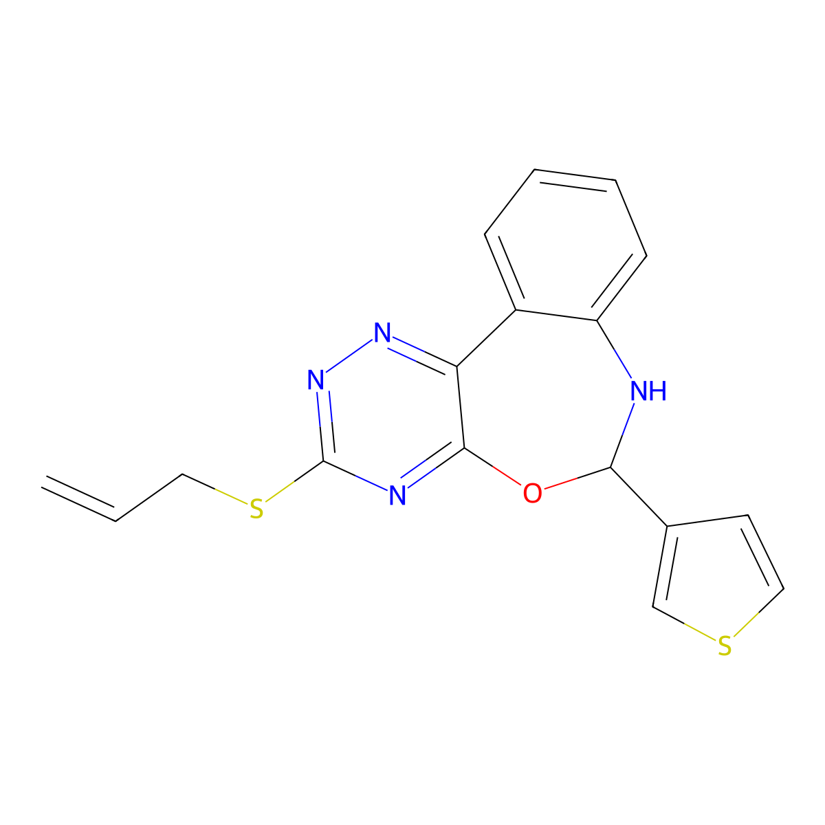 3-Prop-2-enylsulfanyl-6-thiophen-3-yl-6,7-dihydro-[1,2,4]triazino[5,6-d][3,1]benzoxazepine molecular structure, CAS 426238-78-0