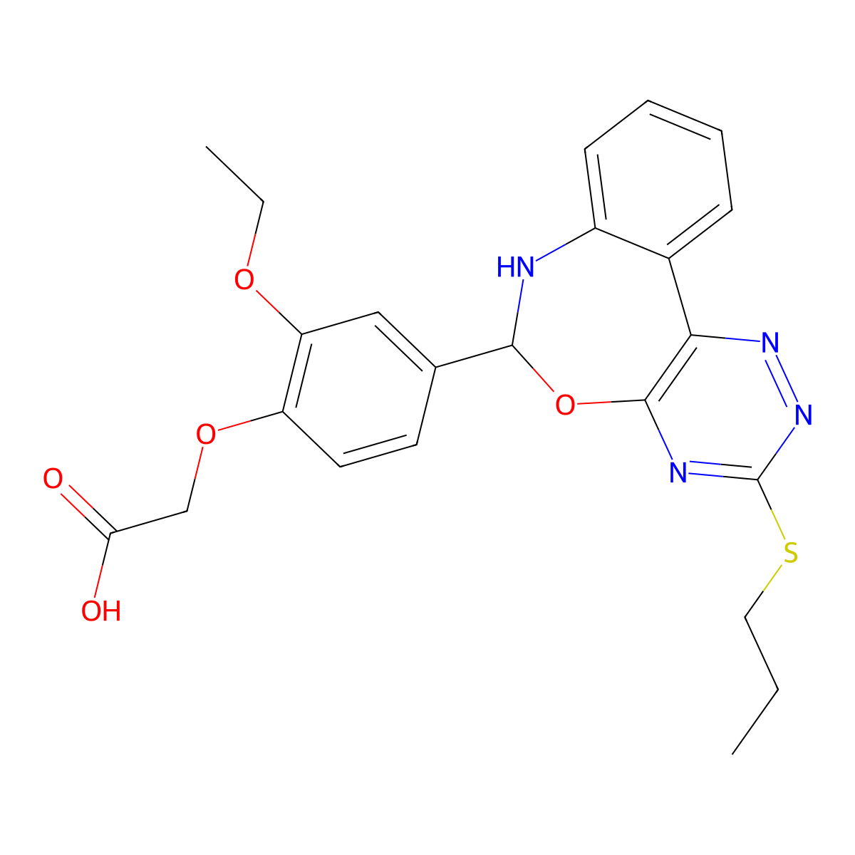 {2-Ethoxy-4-[3-(propylsulfanyl)-6,7-dihydro[1,2,4]triazino[5,6-d][3,1]benzoxazepin-6-yl]phenoxy}acetic acid molecular structure, CAS 426238-81-5